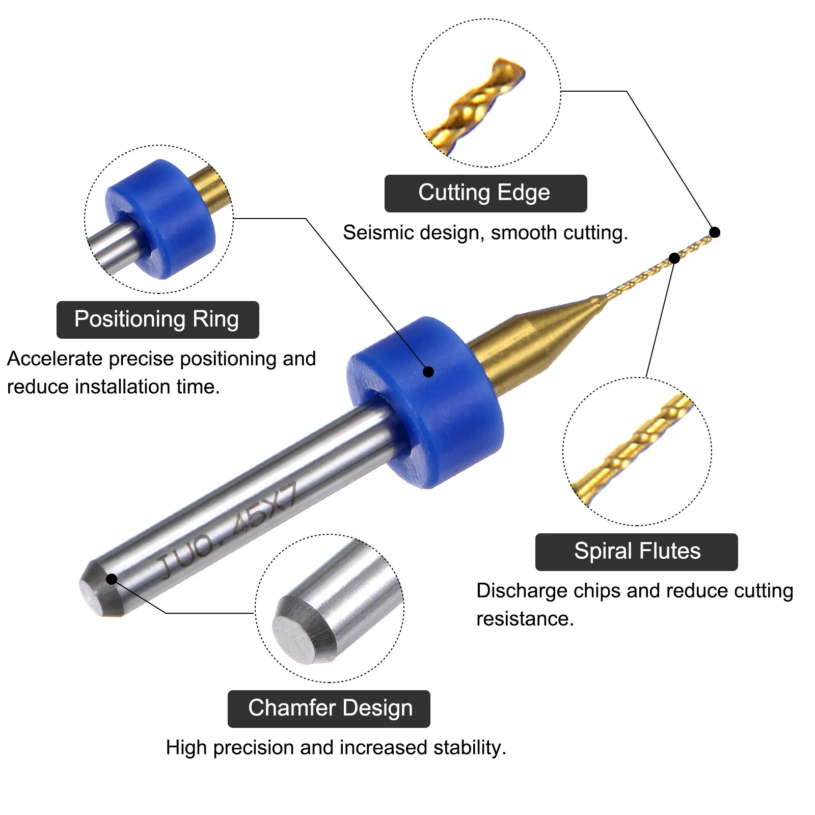 Uxcell 0.45mm PCB Drill Bits 1/8" Shank Carbide Micro Twist Mini Drill Bits, 10pcs - Image 3