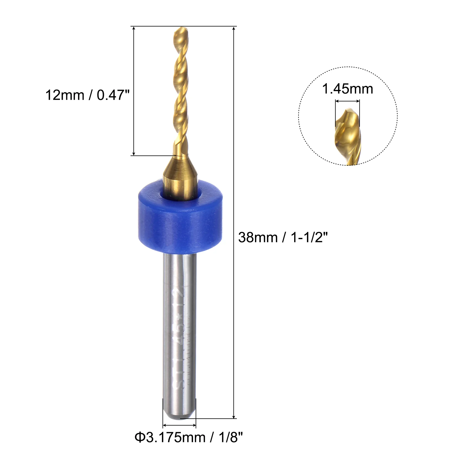 Uxcell 1.45mm PCB Drill Bits 1/8" Shank Carbide Micro Twist Mini Drill Bits, 10pcs - Image 2