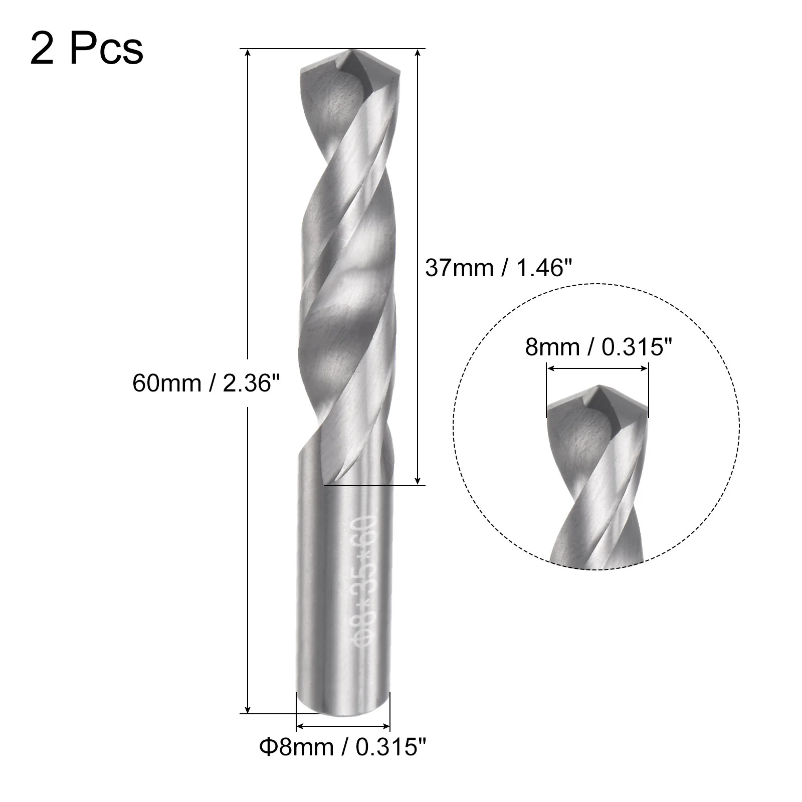 Uxcell 2pcs 8mm C2/K20 Tungsten Carbide Straight Shank Spiral Flutes Twist Drill Bits - Image 2