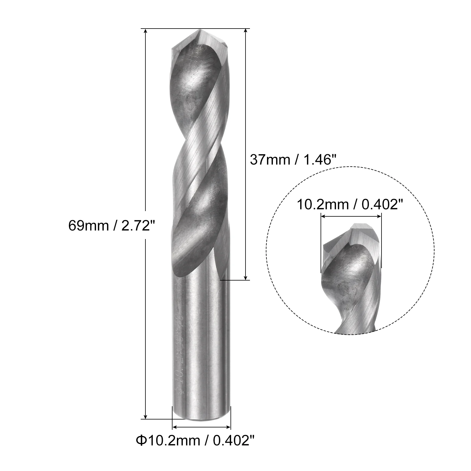 Uxcell 10.2mm C2/K20 Tungsten Carbide Straight Shank Spiral Flutes Twist Drill Bit - Image 2