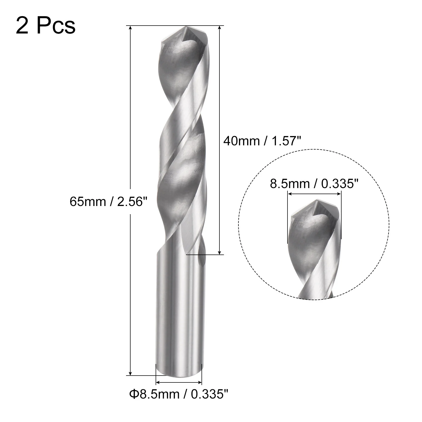 Uxcell 8.5mm C2/K20 Tungsten Carbide Straight Shank Spiral Flutes Twist Drill Bits 2pcs - Image 2