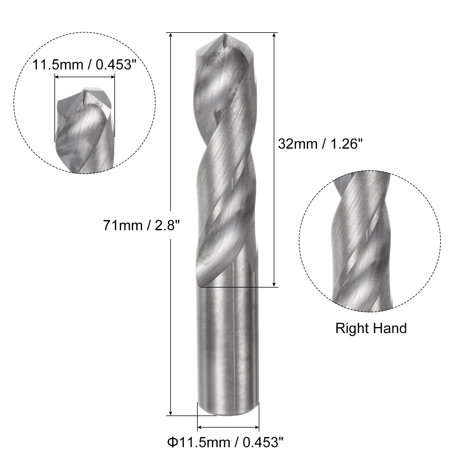 Uxcell Solid Carbide Twist Drill Bit 11.5mm YG6X/C3 Carbide for Drilling Metal Plastic - Image 2