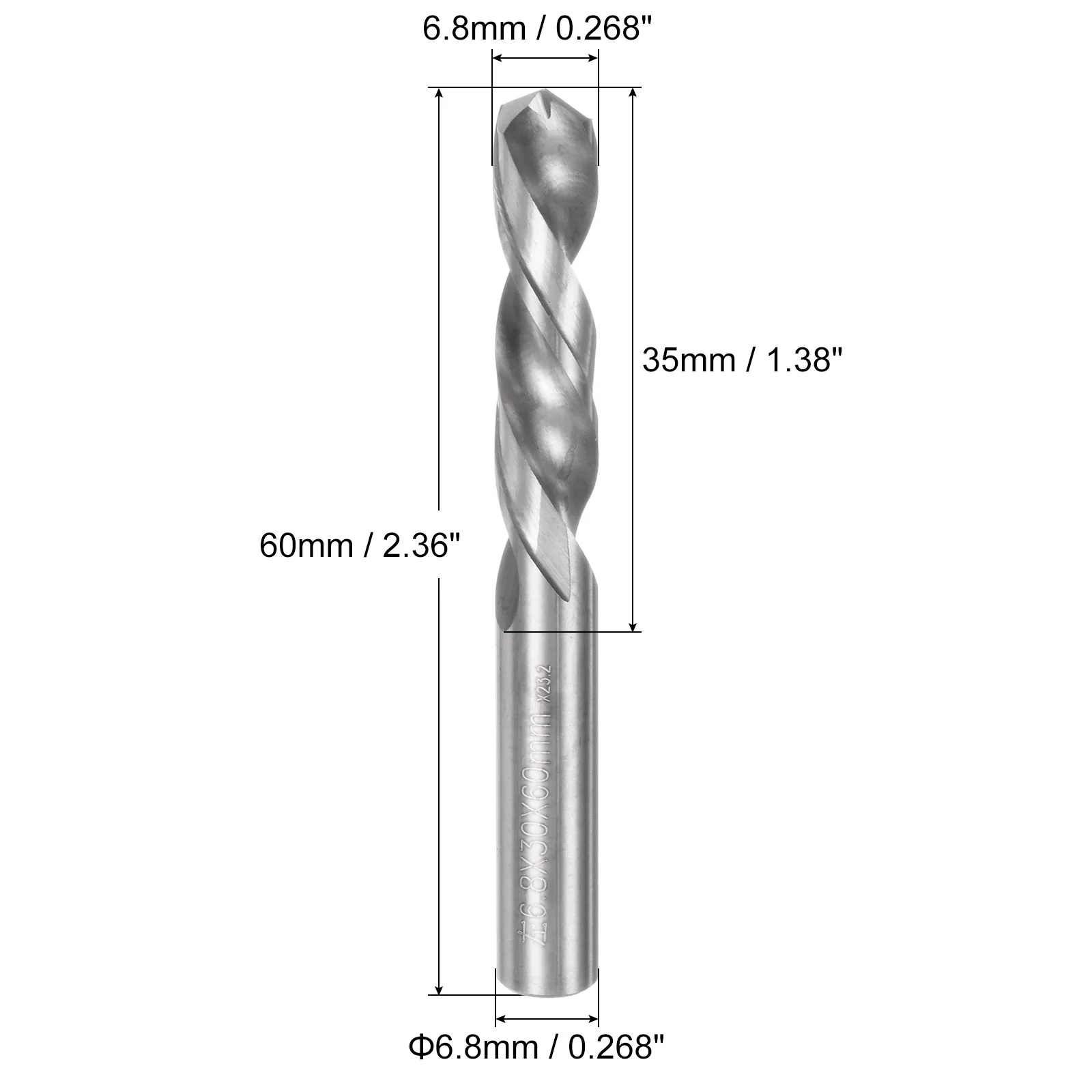 Uxcell 6.8mm Solid Carbide Left Hand Spiral Flutes Twist Drill Bit for Alloy Metal - Image 2