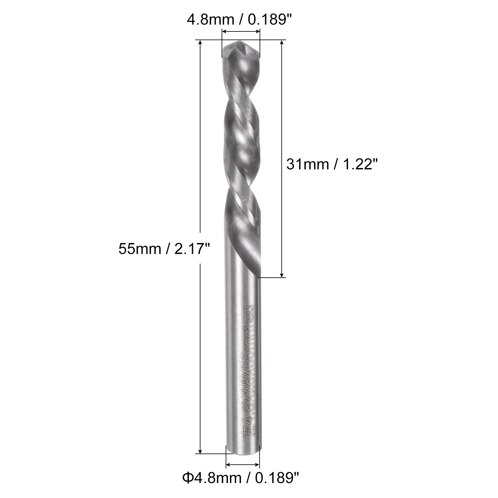 Uxcell 4.8mm Solid Carbide Left Hand Spiral Flutes Twist Drill Bit for Alloy Metal - Image 2