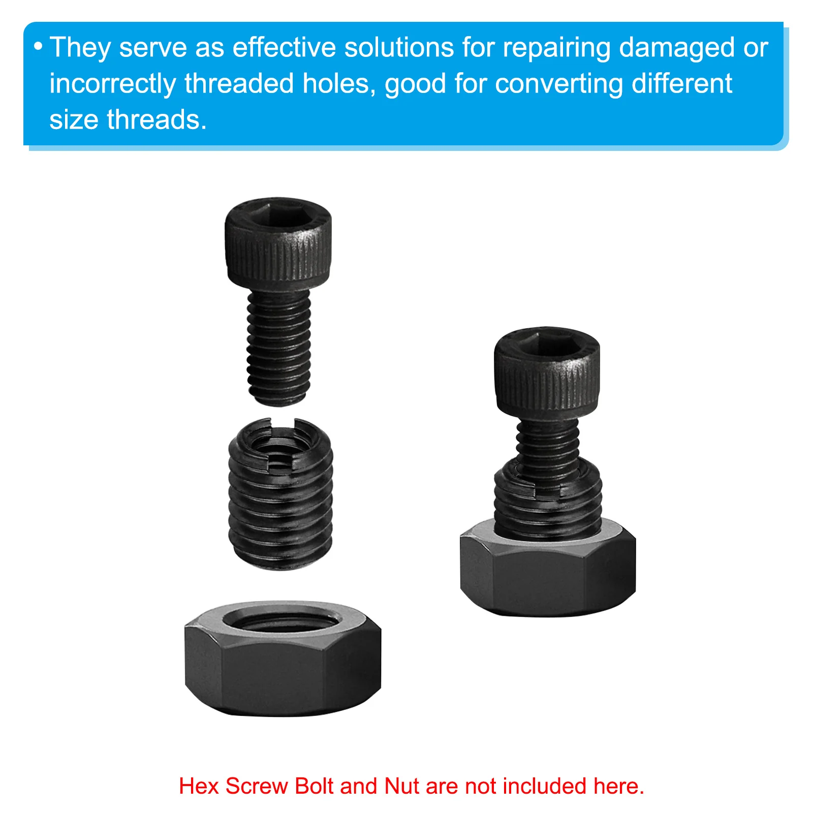 Grade 8.8 Carbon Steel Threaded Repair Insert Nut, 3pcs M4x0.7 Female to M6x1 Male High Strength Screw Sleeve Inserts Reducing Adapter Reducer 8mm - Image 4