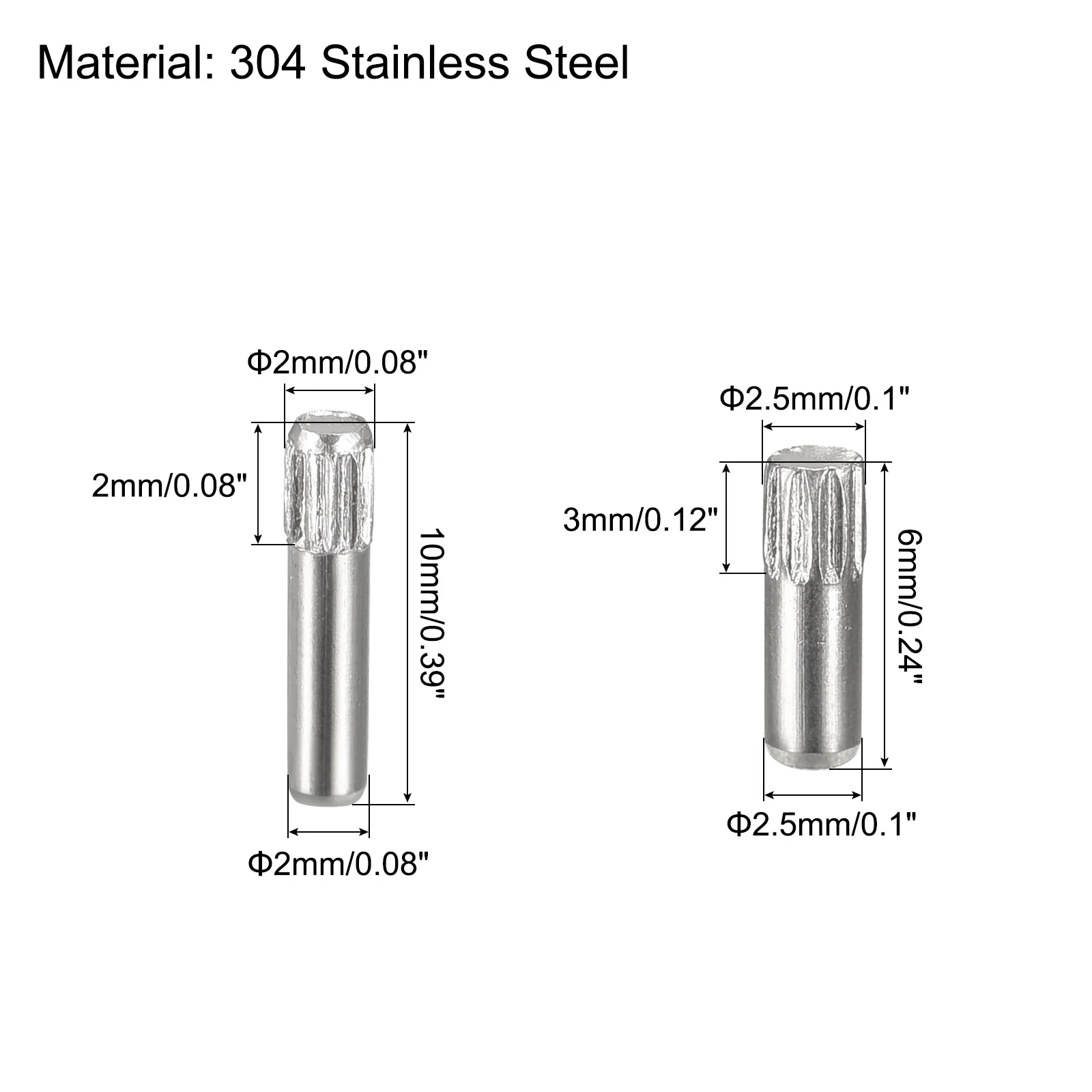 Uxcell 304 Stainless Steel Dowel Pins, 20Pcs 2.1x2mm and 20Pcs 2.6x3mm Knurled Head - Image 2