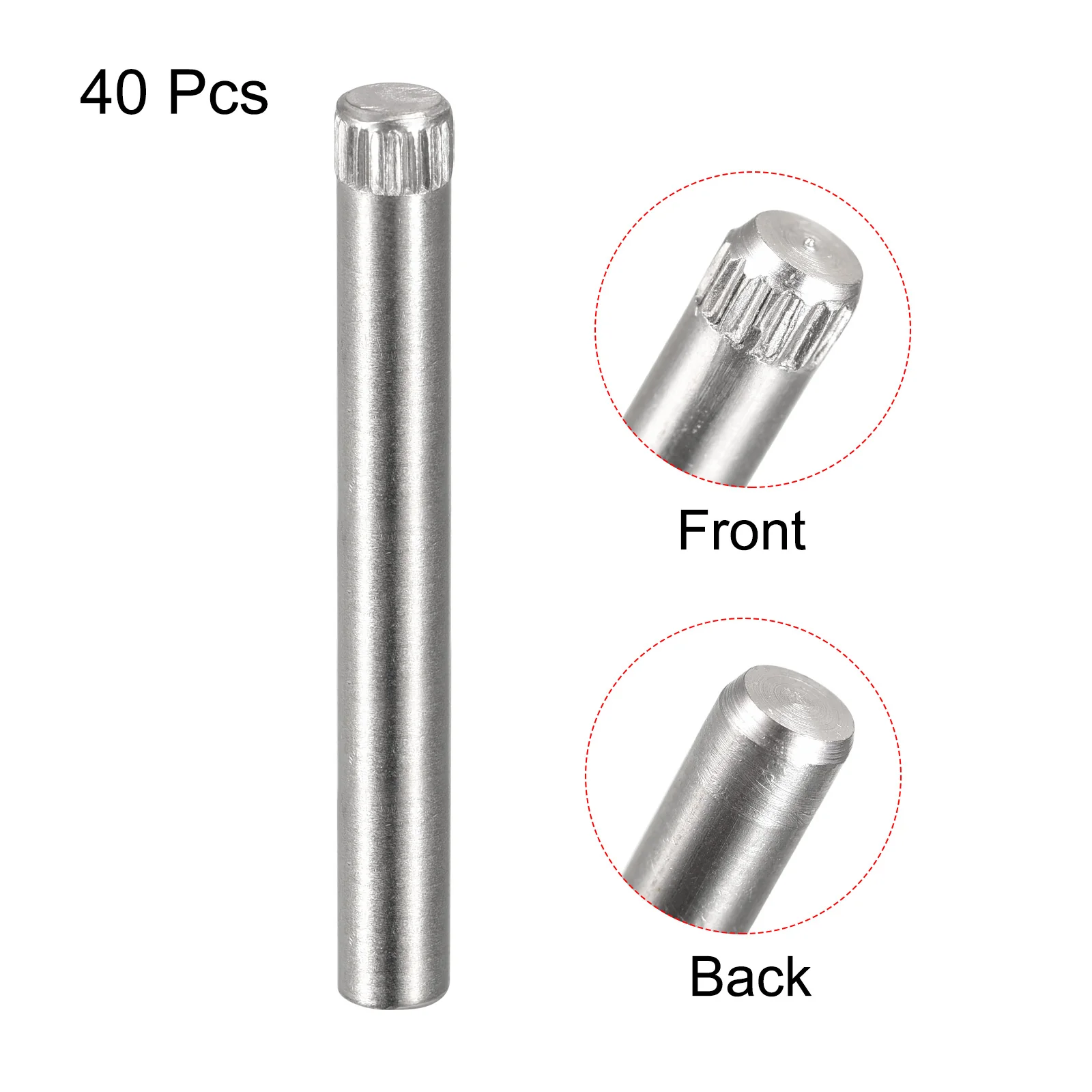 Uxcell 6.1x50mm 304 Stainless Steel Dowel Pins, 40Pcs Knurled Head Flat End Dowel Pin - Image 3