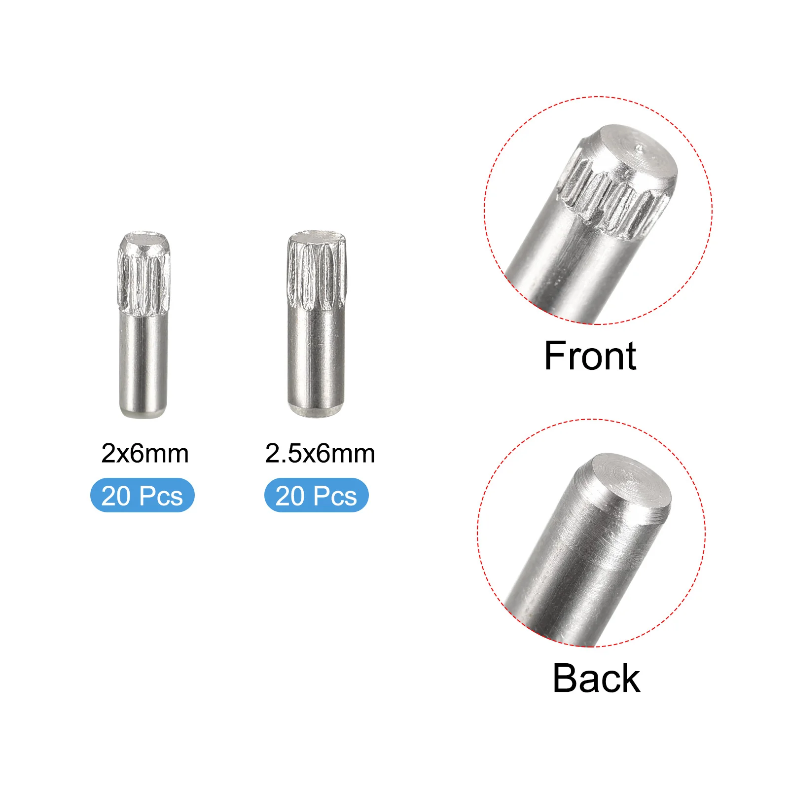 Uxcell 304 Stainless Steel Dowel Pins, 20Pcs 2.1x3mm and 20Pcs 2.6x3mm Knurled Head - Image 3