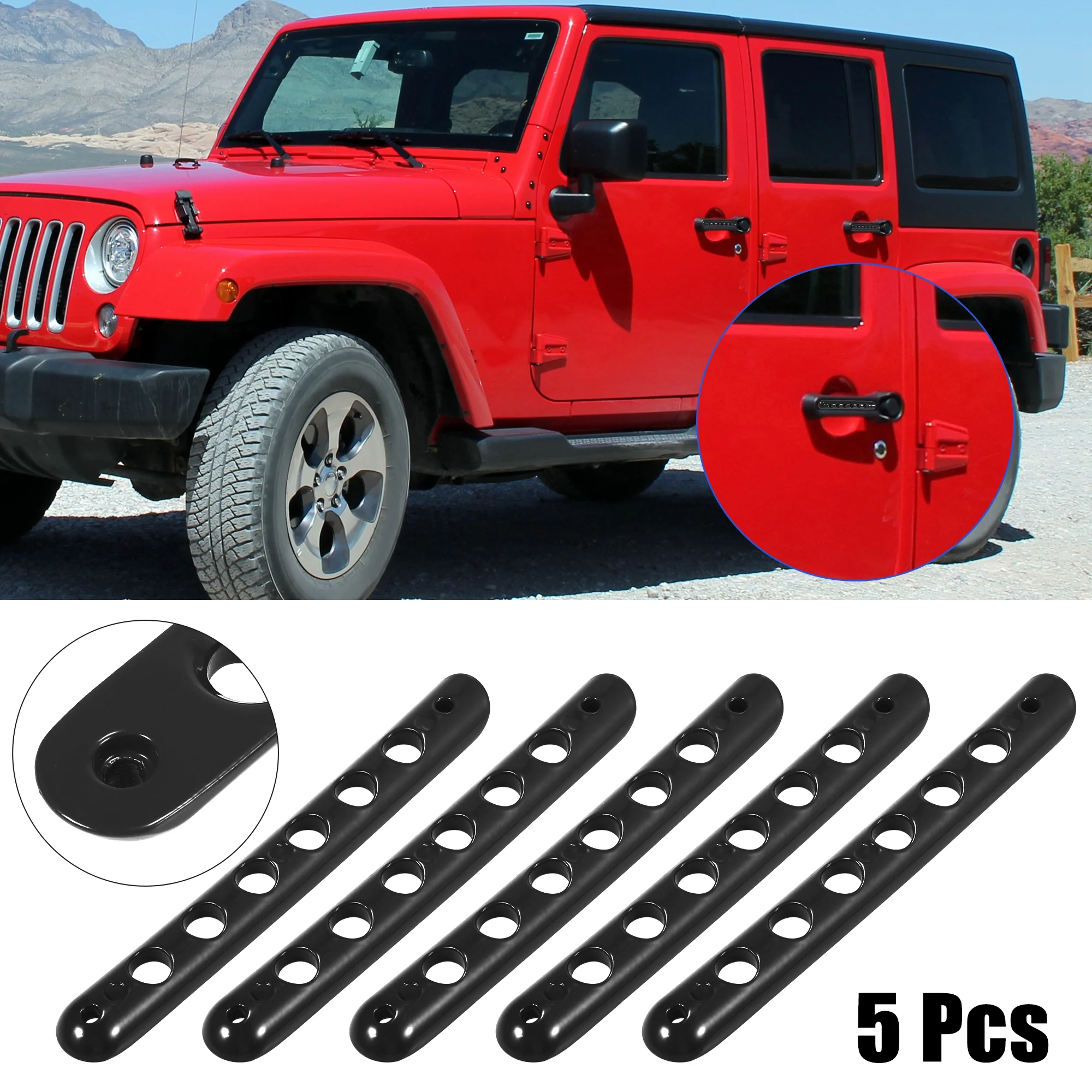 5 Pcs Black Door Handle Insert Trim Covers for Jeep Wrangler JK 4-Door 2007-2018 - Image 2