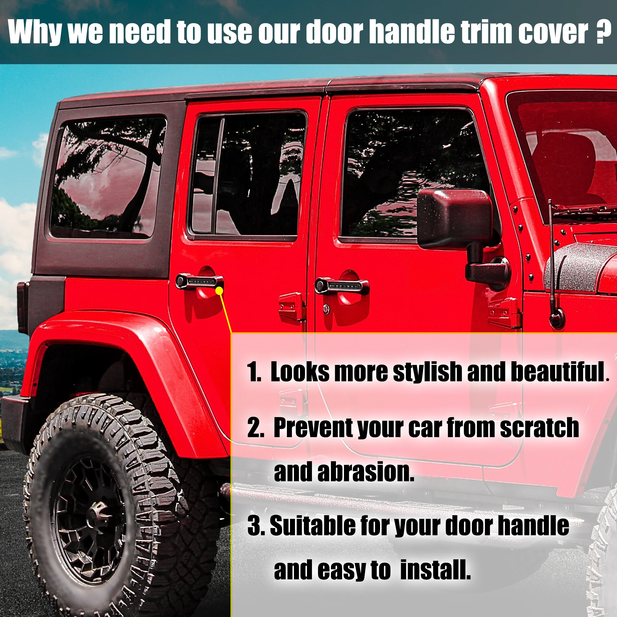 5 Pcs Black Door Handle Insert Trim Covers for Jeep Wrangler JK 4-Door 2007-2018 - Image 6