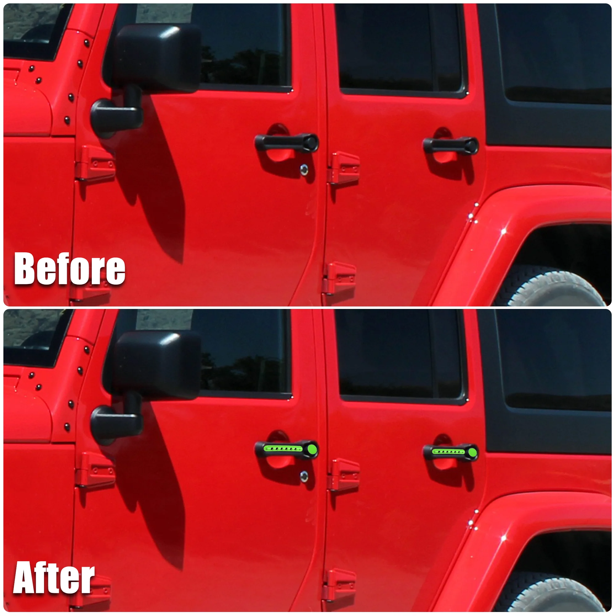 5pcs Door Handle Trim with Button Cover for Jeep Wrangler 4 Door 2007-2018 Green - Image 7