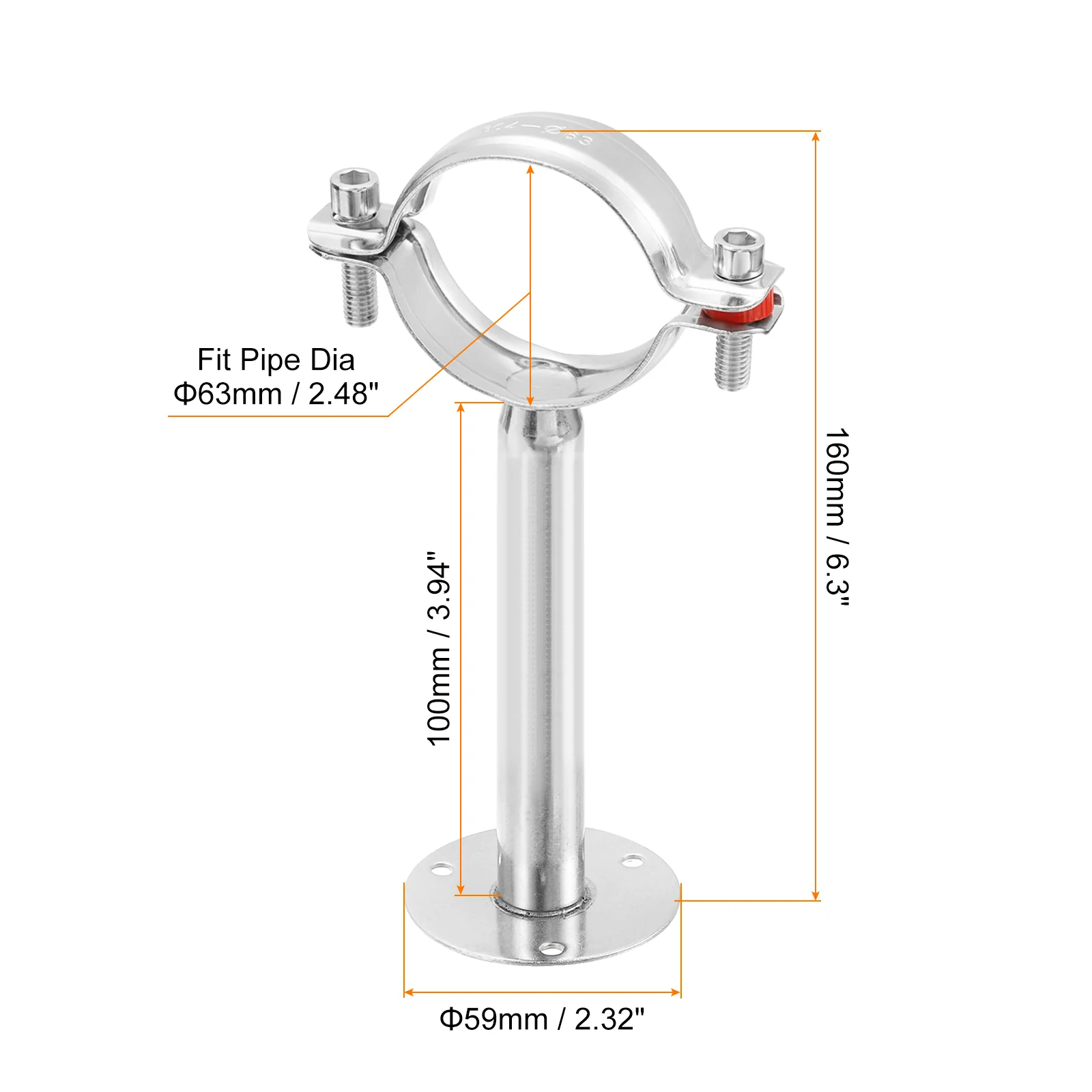 Uxcell Pipe Support, Stainless Steel Wall Mount Ceiling Mount Pipe Support Bracket, Adjustable Pipe Strap Clamp with Screws for Dia 63mm Pipe Tube - Image 2