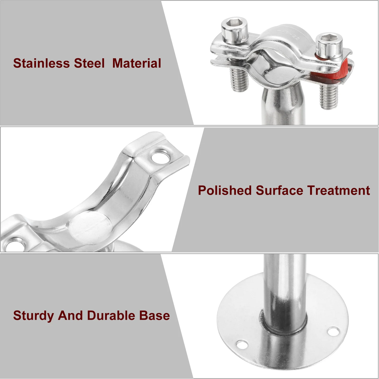 Uxcell Pipe Support, Stainless Steel Wall Mount Ceiling Mount Pipe Support Brackets, Adjustable Pipe Strap Clamp with Screws for Dia 19mm Pipe Tube - Image 4