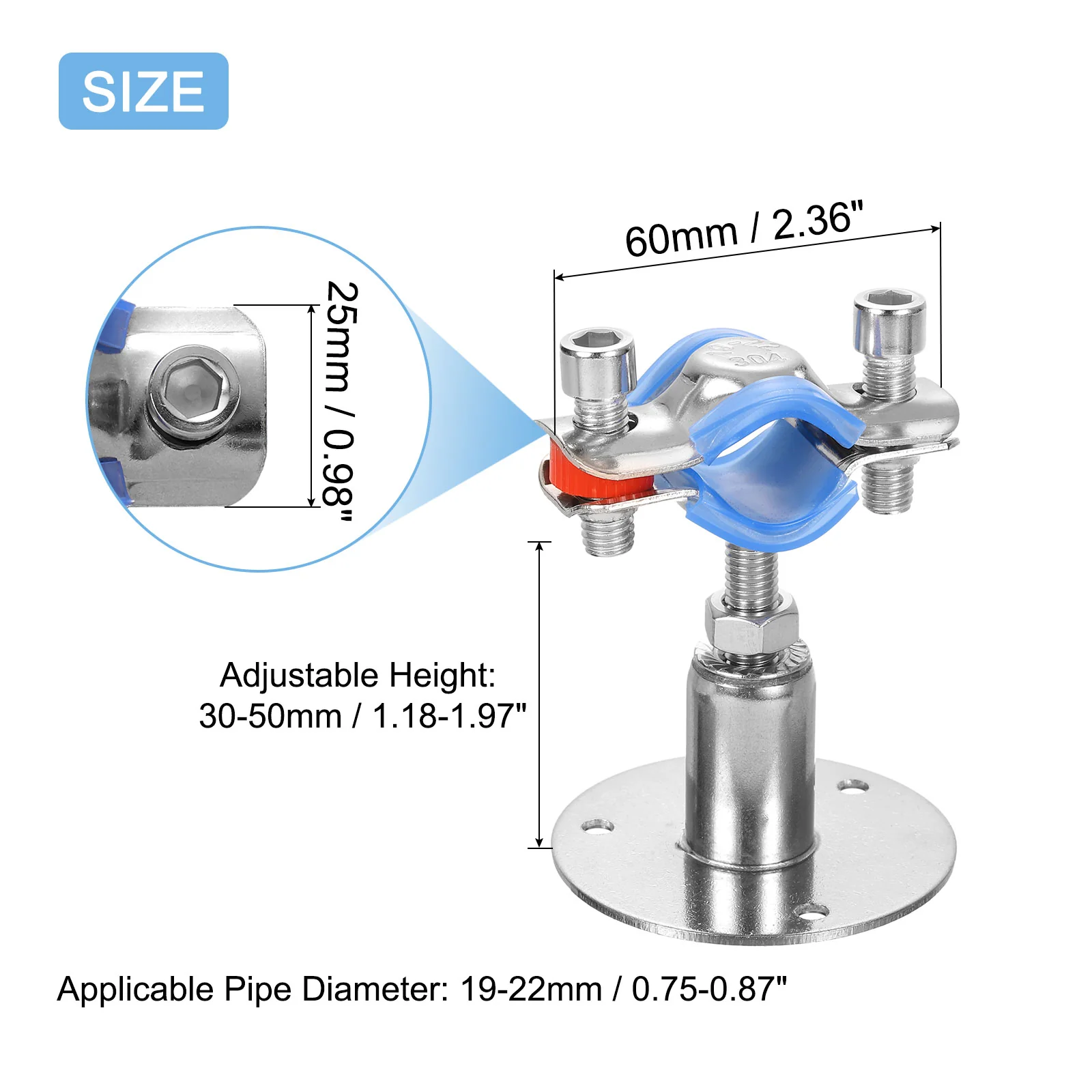 Uxcell 2pcs Pipe Support, Adjustable Height 30-50mm for OD Pipe 19-22mm - Image 2