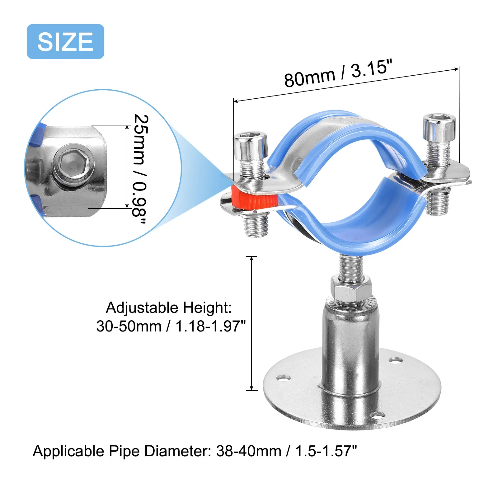 Uxcell 4pcs Pipe Support, Adjustable Height 30-50mm for OD Pipe 38-40mm - Image 2