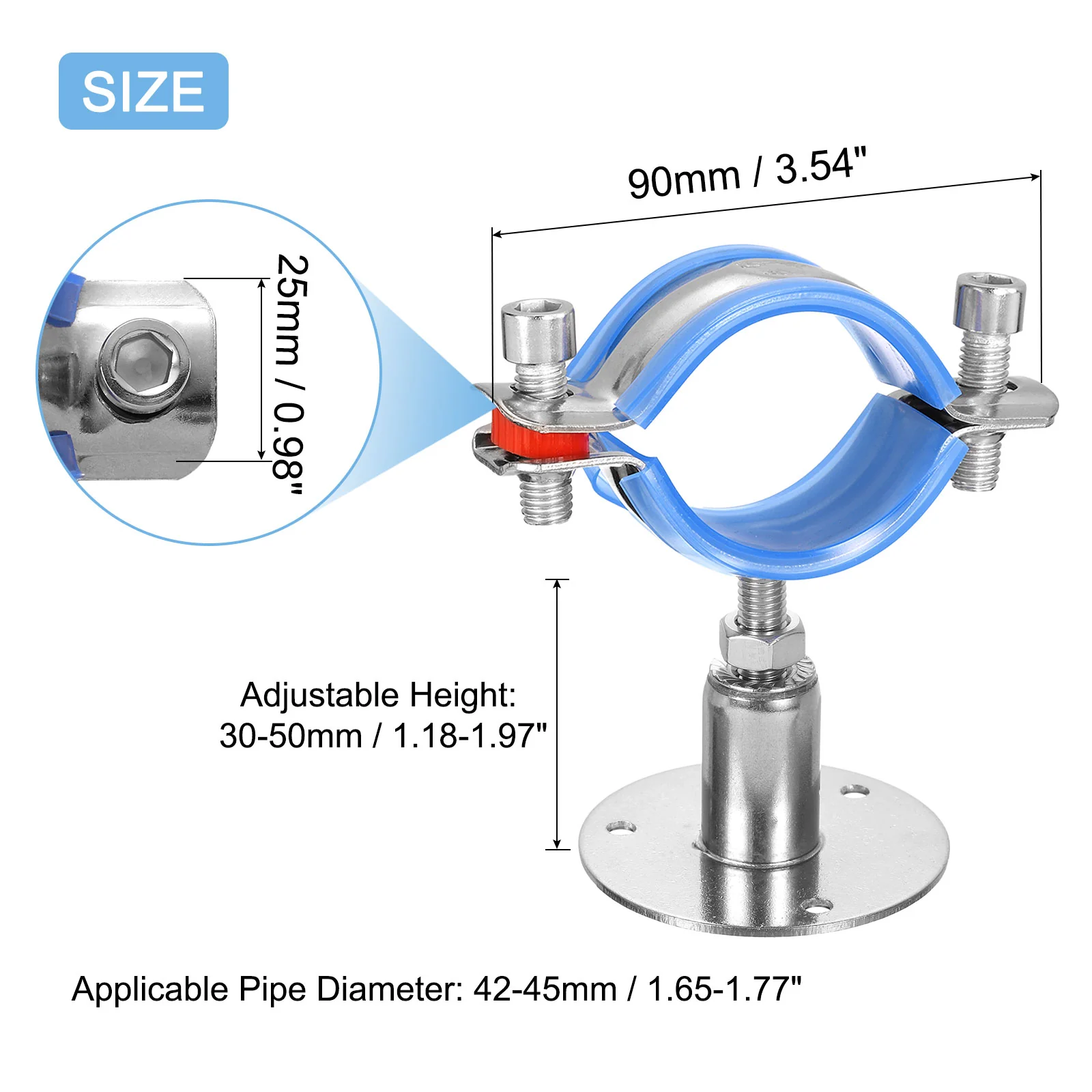 Uxcell 2pcs Pipe Support, Adjustable Height 30-50mm for OD Pipe 42-45mm - Image 2
