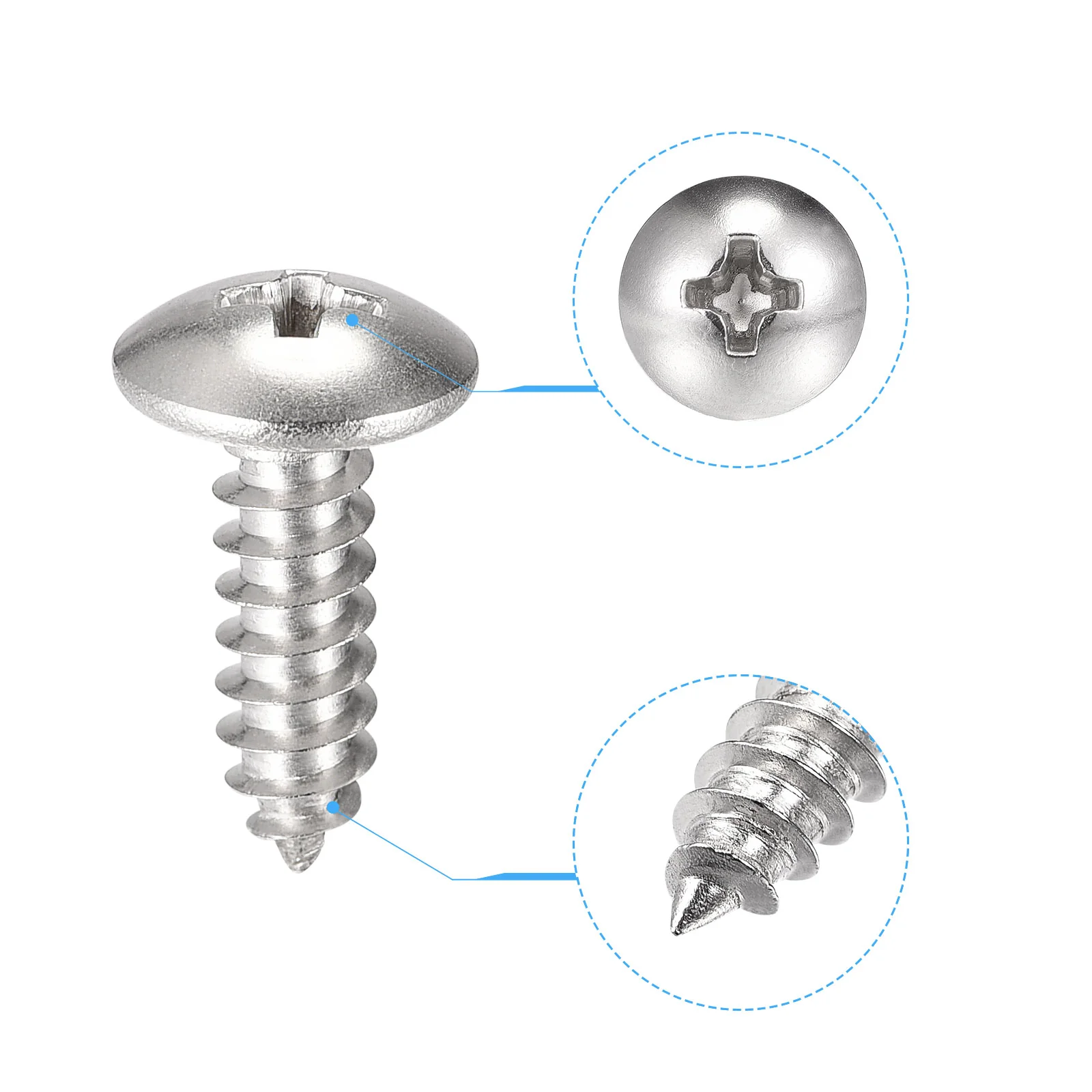 Uxcell Phillips Head Self Tapping Screws, #12x3/4" 304 Stainless Steel Wood Sheet Metal Screw 50pcs - Image 3