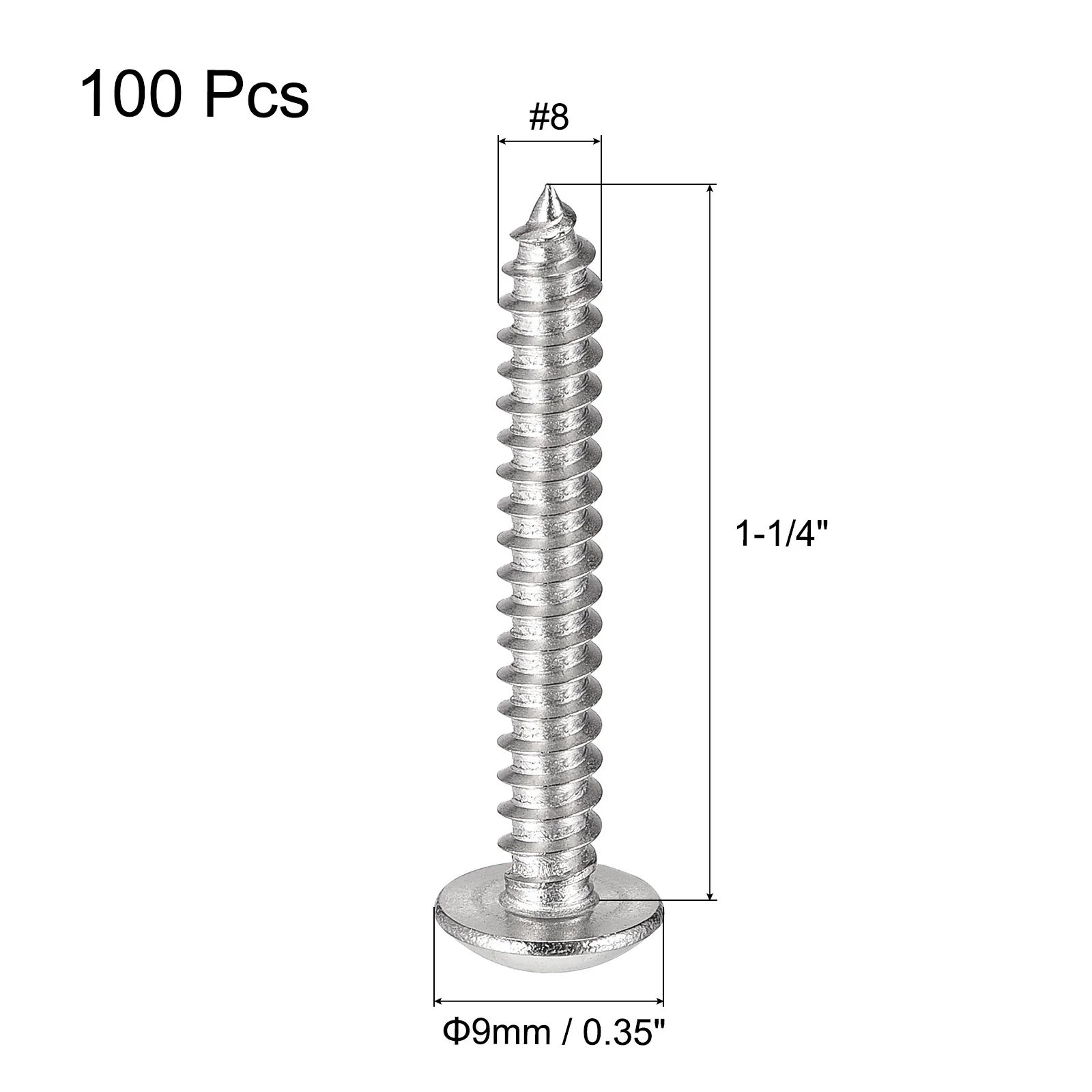 Uxcell Phillips Head Self Tapping Screws, #8x1-1/4" 304 Stainless Steel Wood Sheet Metal Screw 100pcs - Image 2