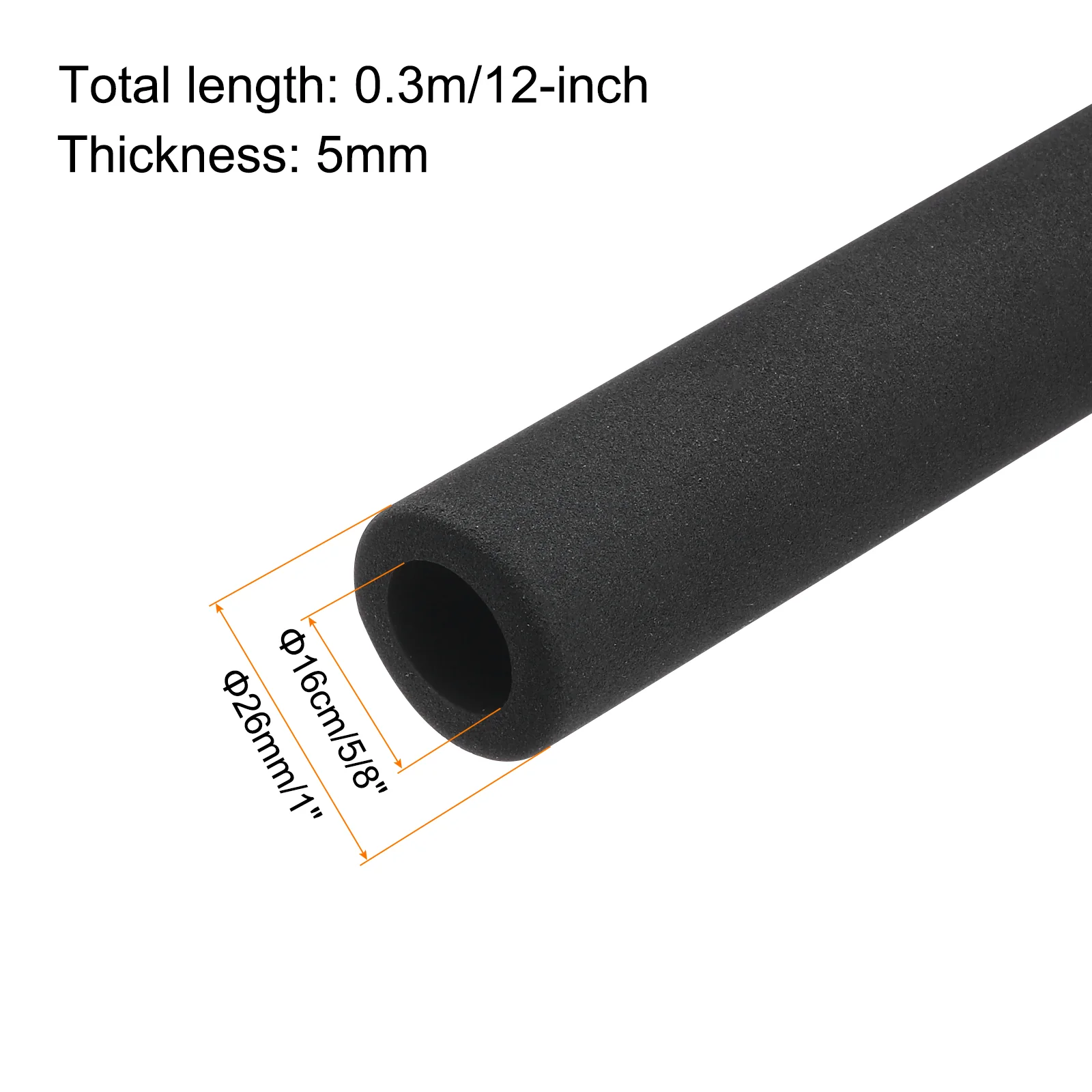 Pipe Insulation Tube Foam Tubing for Handle Grip 16mm ID 26mm OD 300mm Black - Image 2