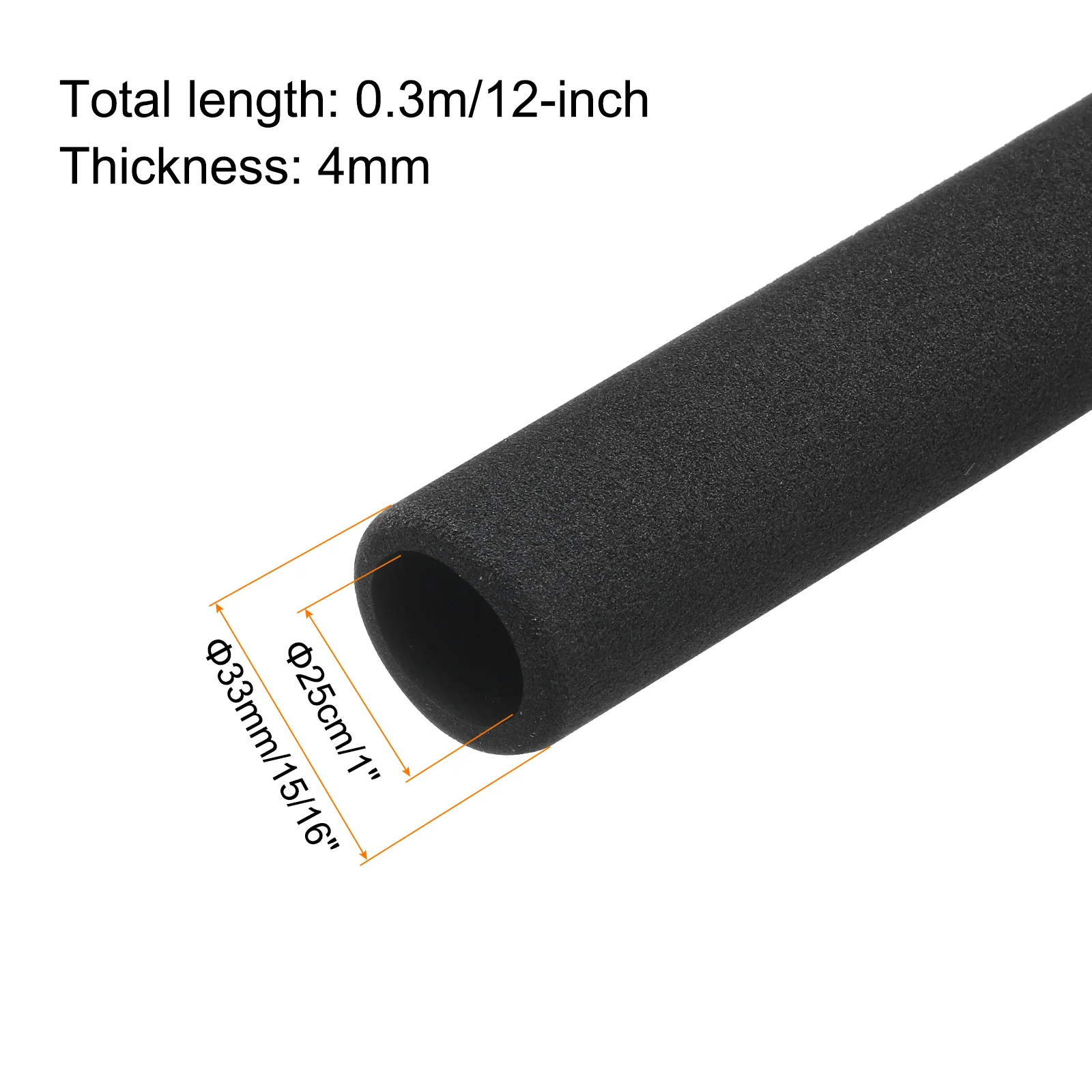 Pipe Insulation Tube Foam Tubing for Handle Grip 25mm ID 33mm OD 300mm Black - Image 2