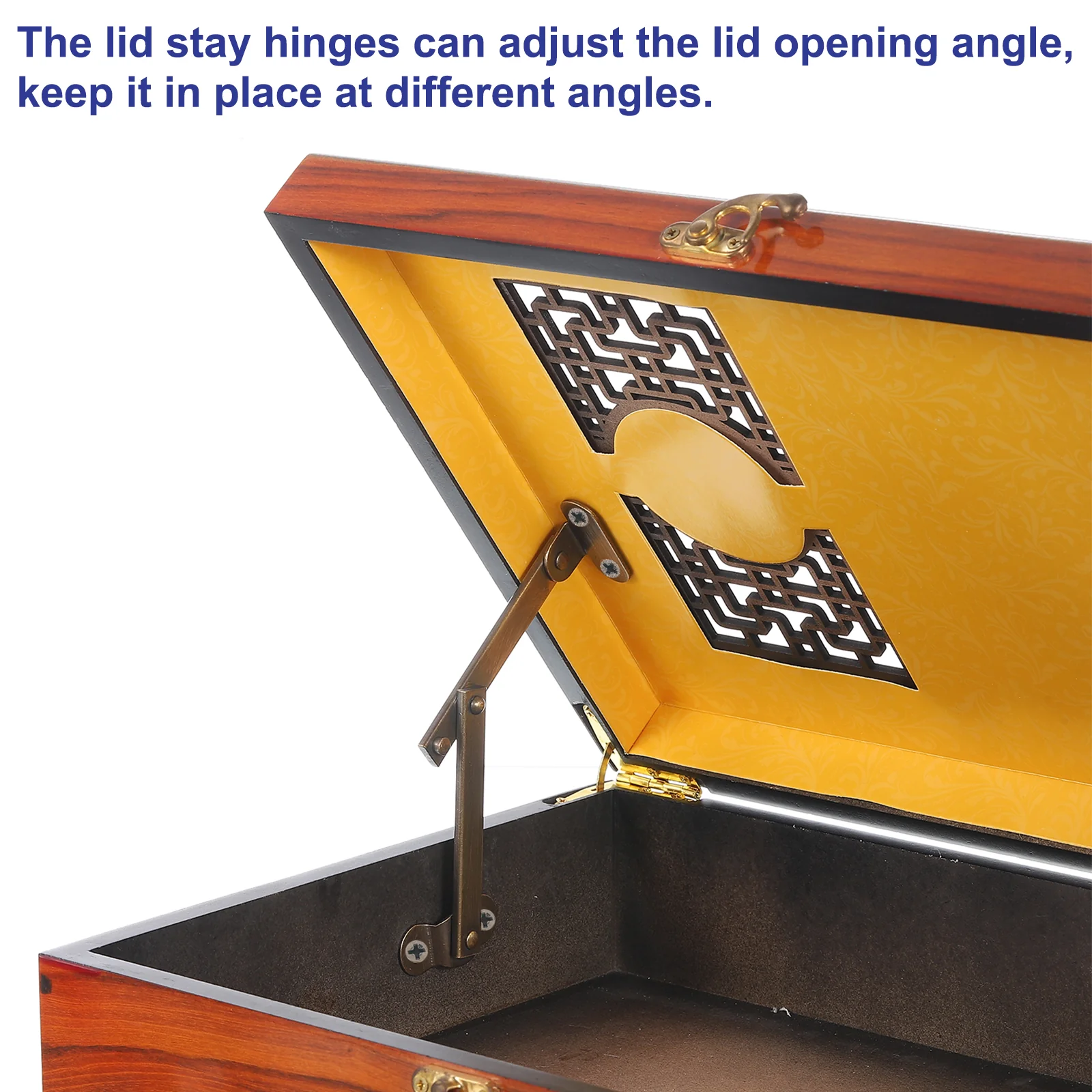 Uxcell 2 Pcs Brass Lid Folding Support Hinge, Lid Stay Hinges Lid Support Hinge, Gold - Image 5
