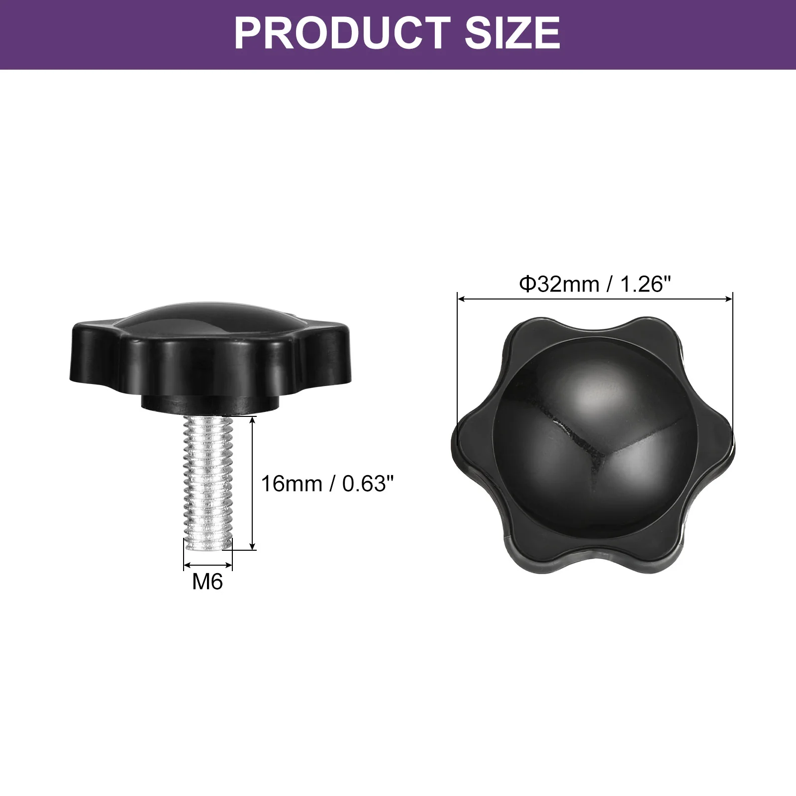 Uxcell 8Pcs Clamping Screw Knob, M6 x 16mm Hex Shaped Star Knob, 32mm Dia - Image 2