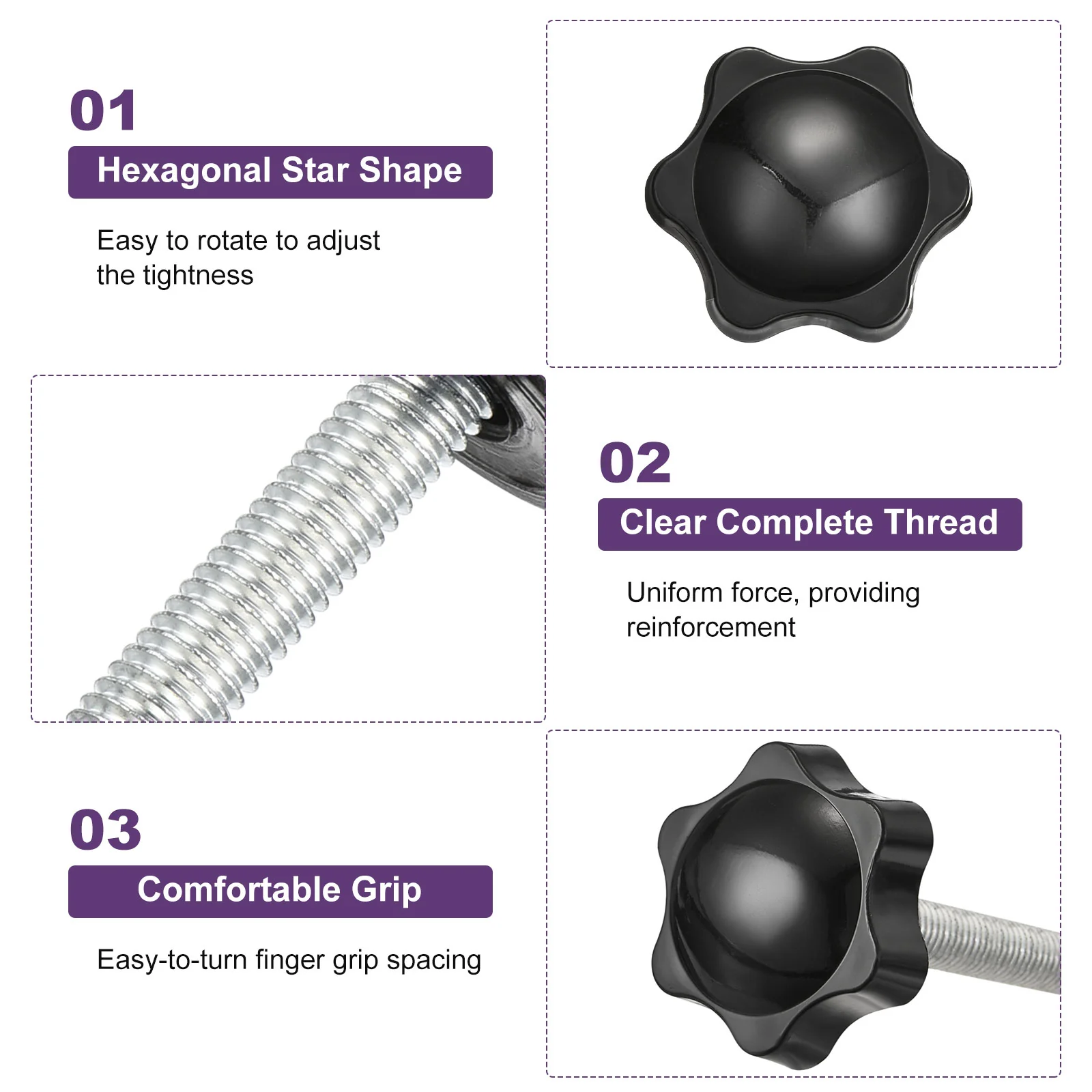 Uxcell 8Pcs Clamping Screw Knob, M6 x 16mm Hex Shaped Star Knob, 32mm Dia - Image 4