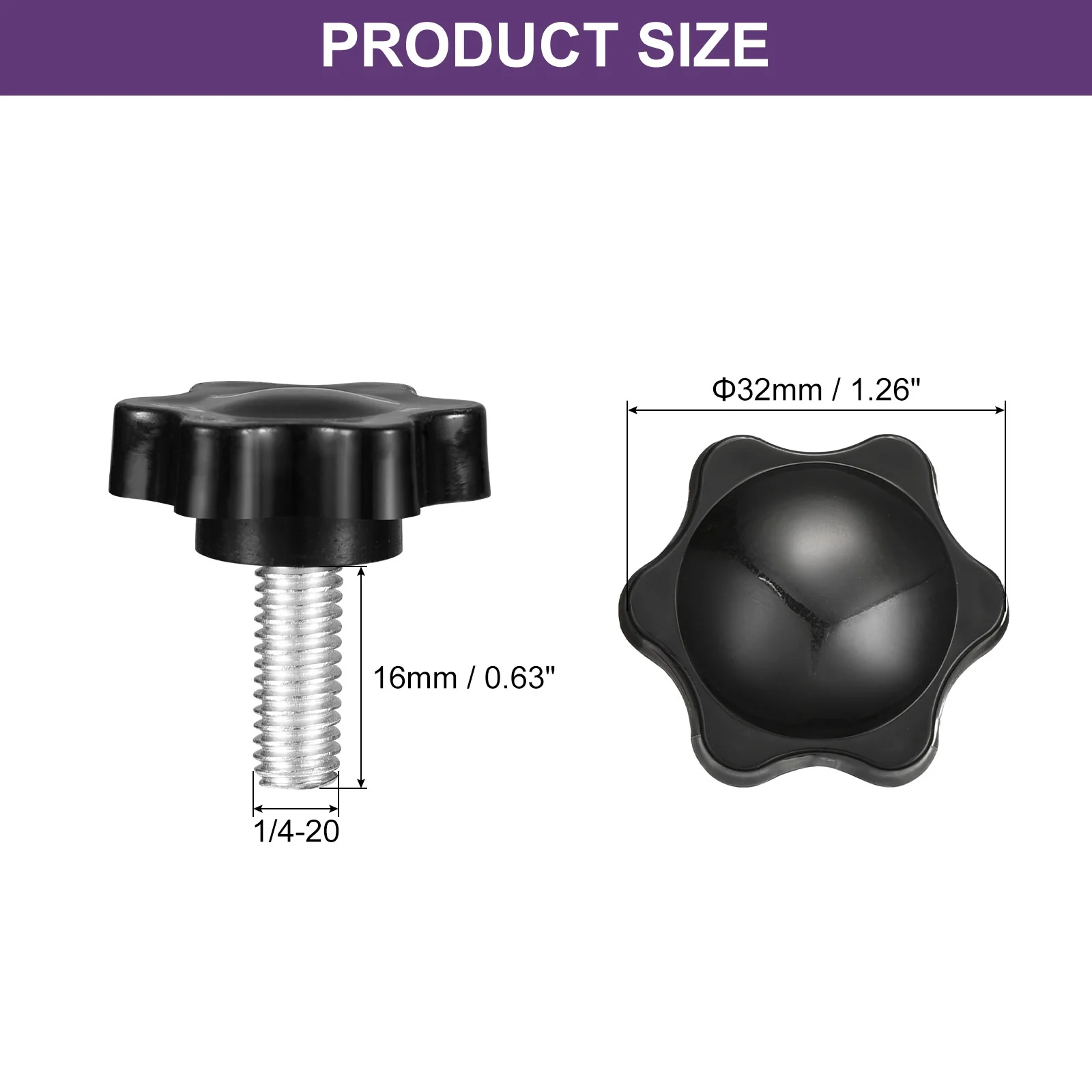 Uxcell 4Pcs Clamping Screw Knob, 1/4-20 x 0.63" Hex Shaped Star Knob, 32mm Dia - Image 2
