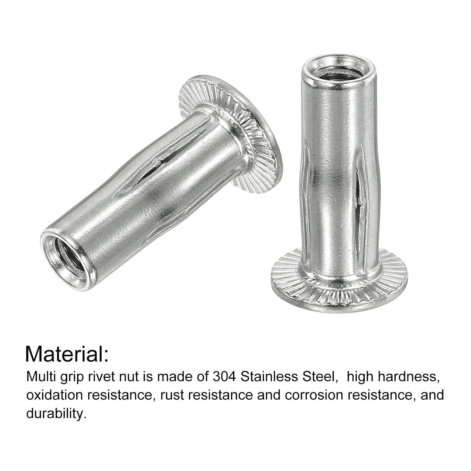 Uxcell M6 Multi-Grip Rivet Nuts, 8pcs Pre-Bulbed Insert Nut 304 Stainless Steel - Image 4
