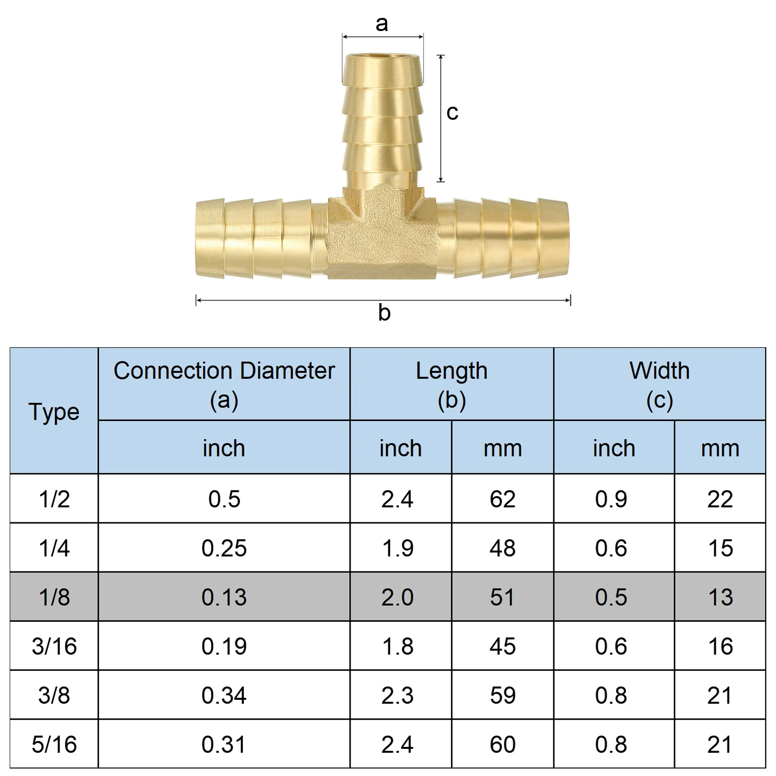 1/8" Barb Tee Fitting 3 Way Union T-Shaped Brass Hose Barbed Fittings - Image 4