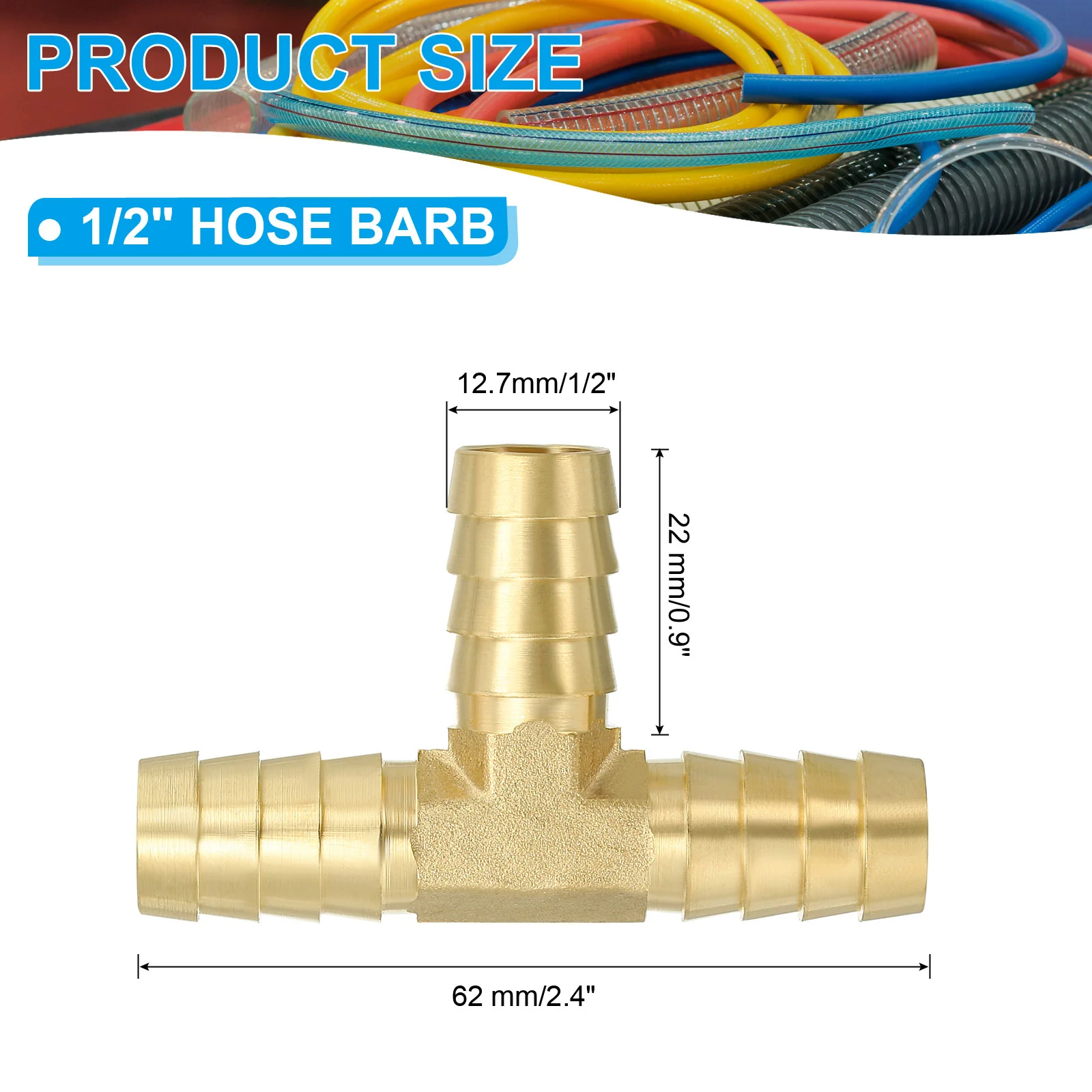 1/2" Barb Tee Fitting 3 Way Union T-Shaped Brass Hose Barbed Fittings - Image 2