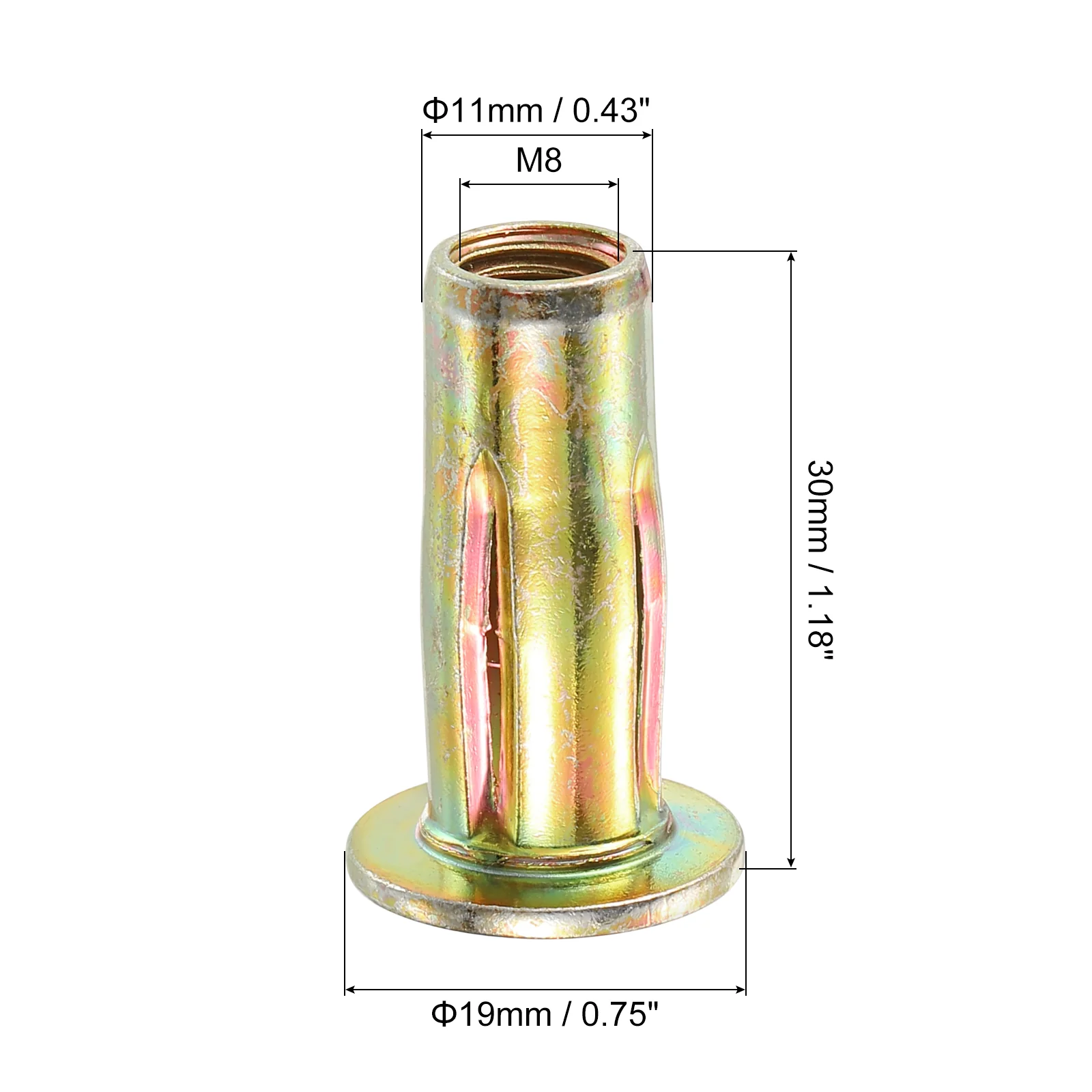 Uxcell Multi-Grip Rivet-Nut, M8 Pre-Bulbed Shank Carbon Steel Color-Zinc-Plated 10Pcs - Image 2