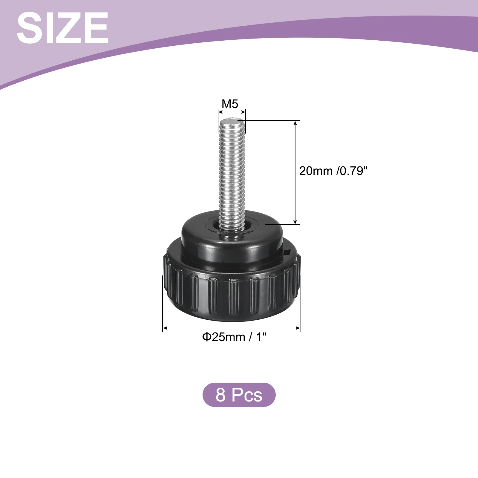 Uxcell 8Pcs M5 x 20mm Knurled Clamping Knob Thumb Clamping Knob Screw 25mm Dia - Image 2