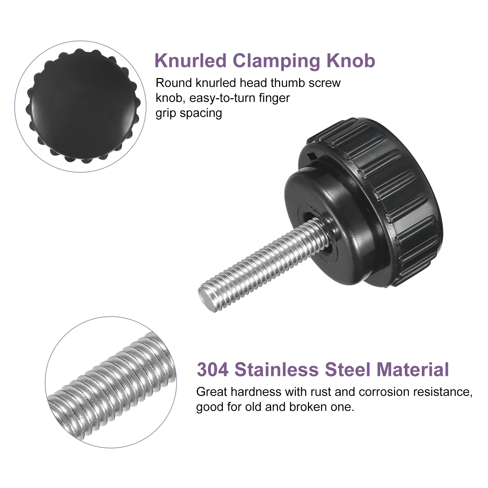Uxcell 8Pcs M5 x 20mm Knurled Clamping Knob Thumb Clamping Knob Screw 25mm Dia - Image 3