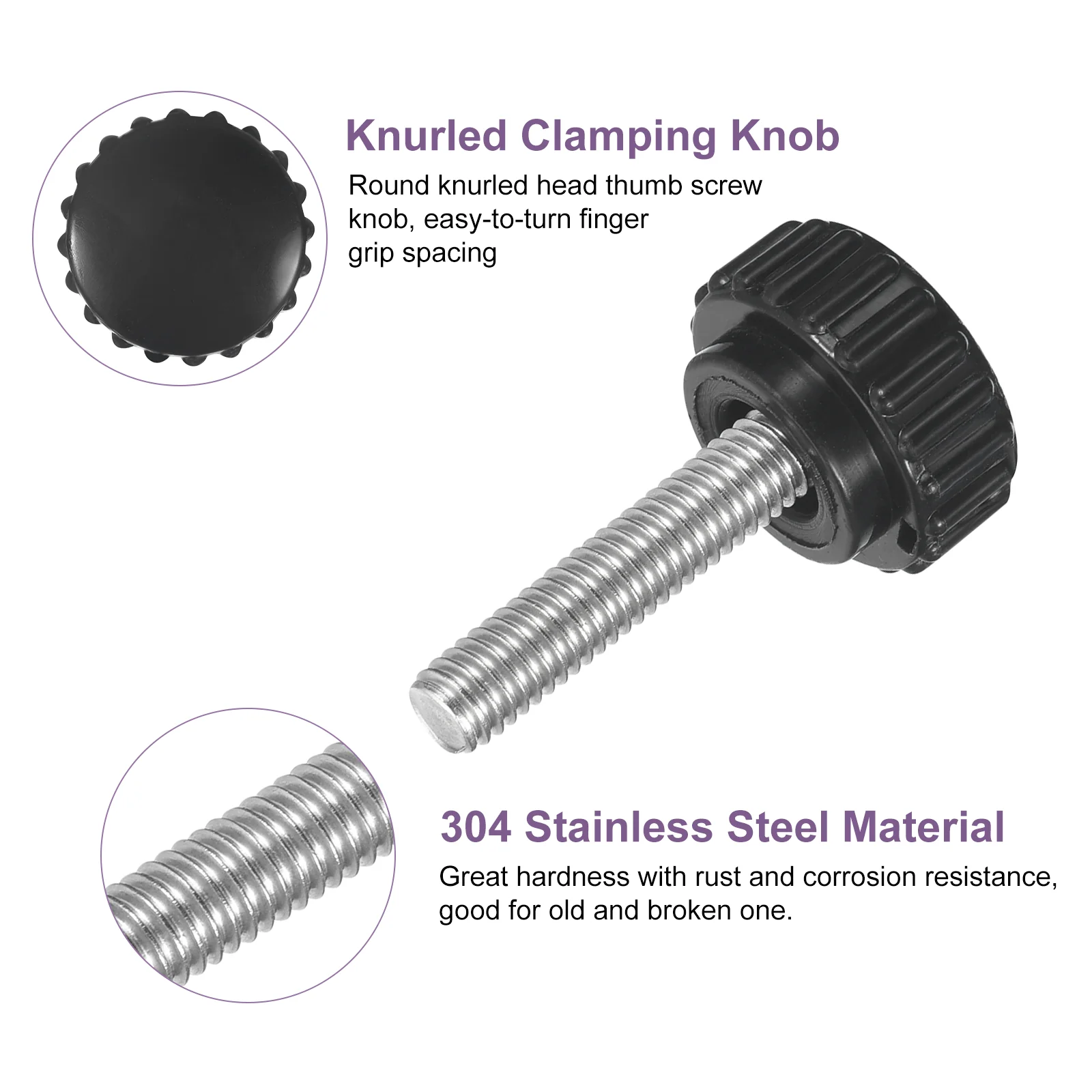 Uxcell 8Pcs M6 x 25mm Knurled Clamping Knob Thumb Clamping Knob Screw 22mm Dia - Image 3