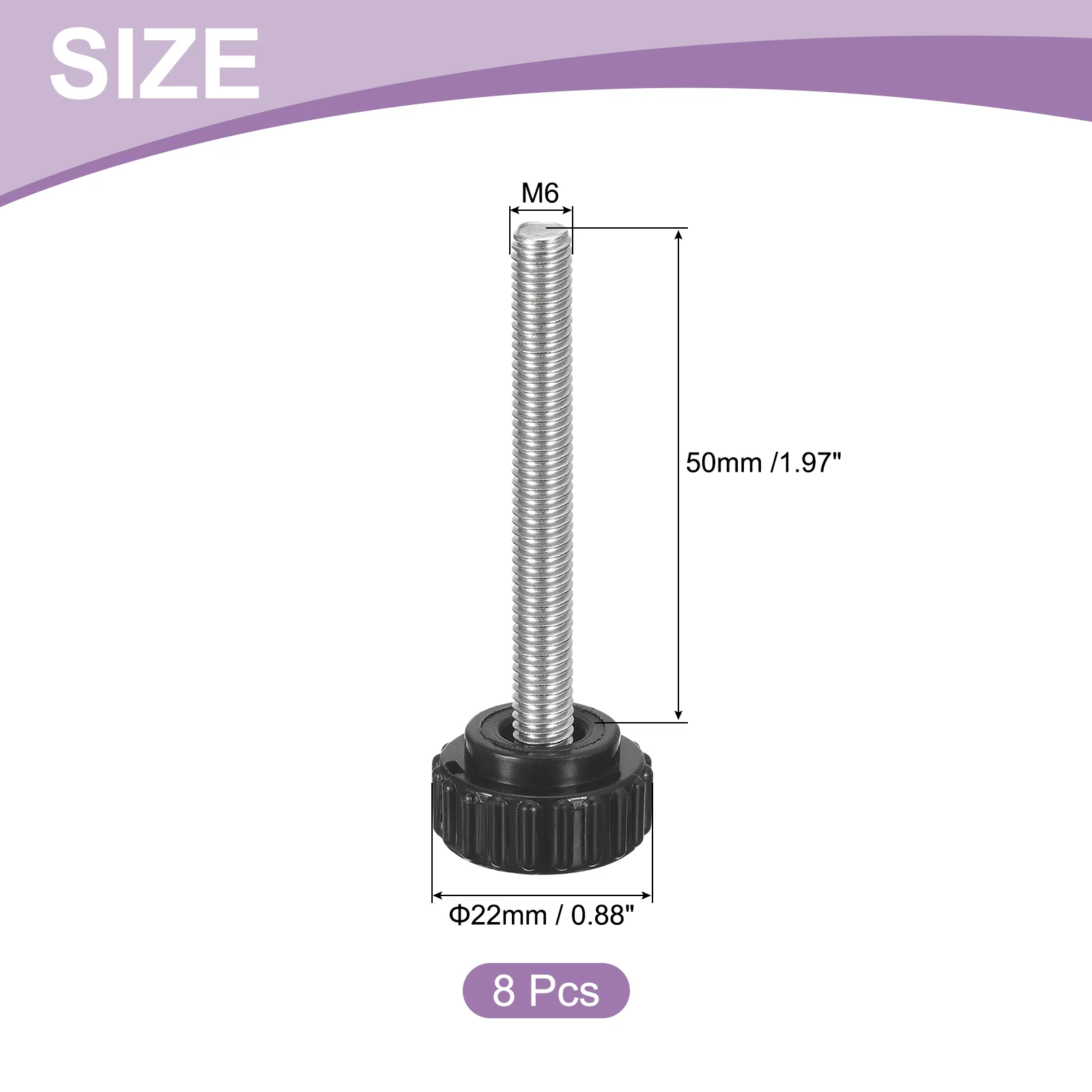 Uxcell 8Pcs M6 x 50mm Knurled Clamping Knob Thumb Clamping Knob Screw 22mm Dia - Image 2