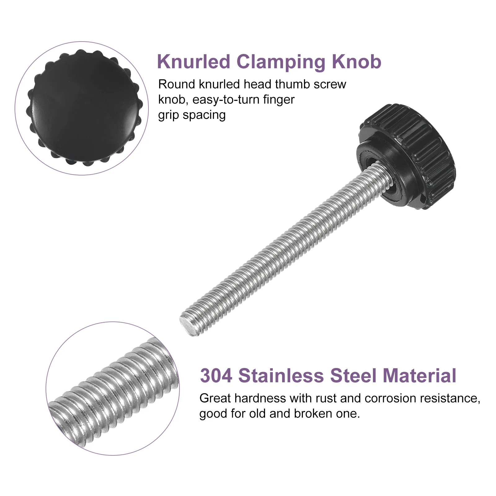 Uxcell 8Pcs M6 x 50mm Knurled Clamping Knob Thumb Clamping Knob Screw 22mm Dia - Image 3