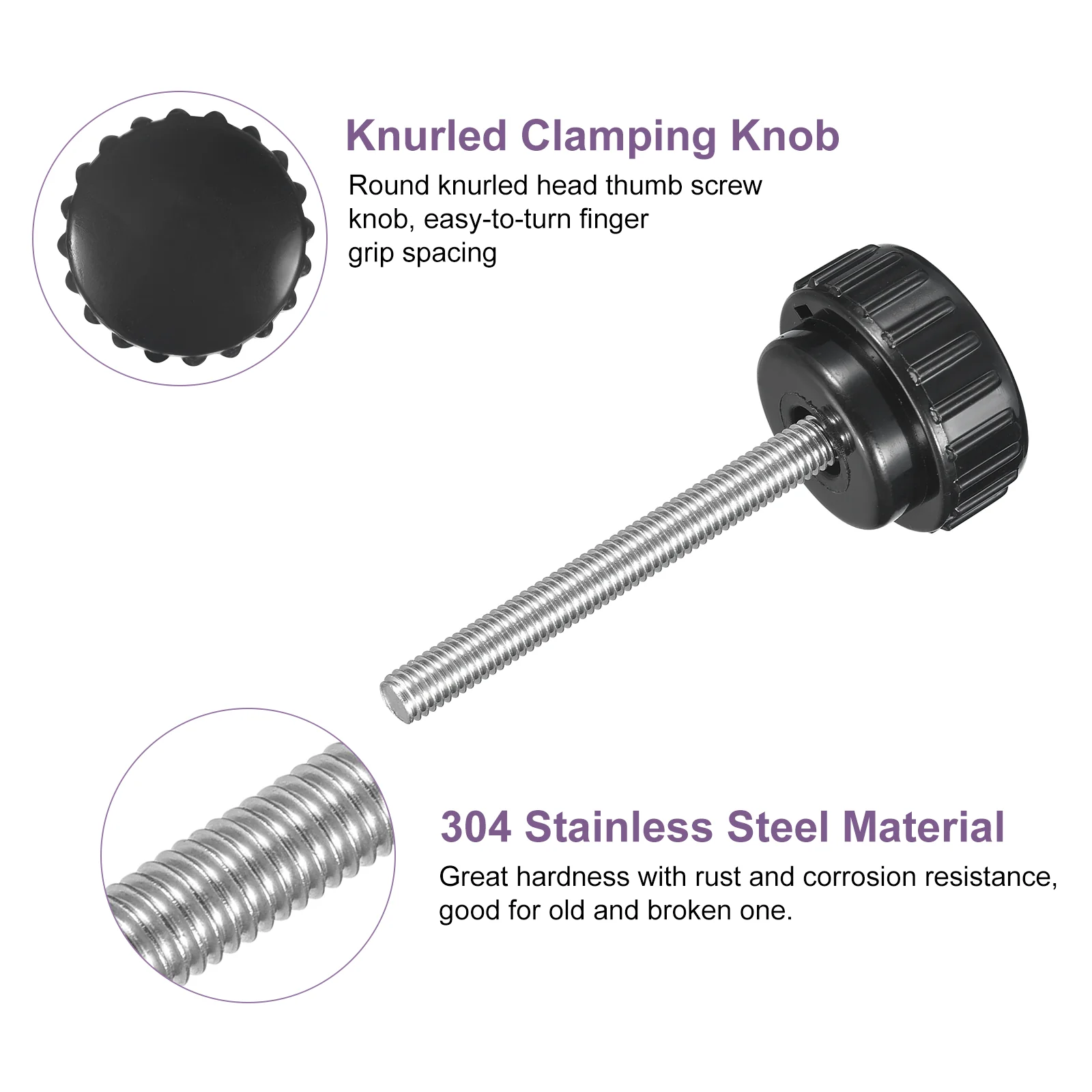 Uxcell 8Pcs M5 x 45mm Knurled Clamping Knob Thumb Clamping Knob Screw 25mm Dia - Image 3