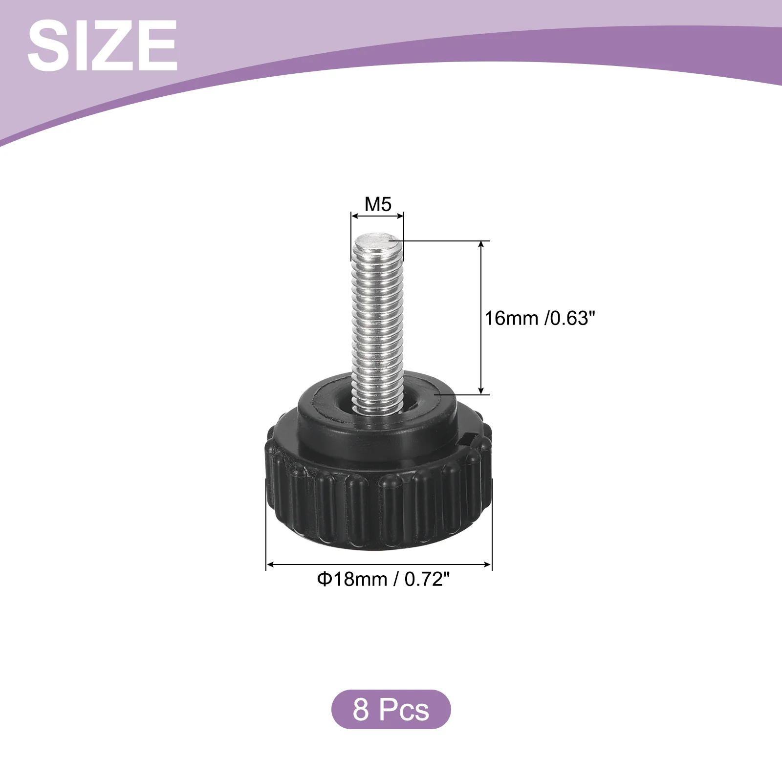 Uxcell 8Pcs M5 x 16mm Knurled Clamping Knob Thumb Clamping Knob Screw 18mm Dia - Image 2
