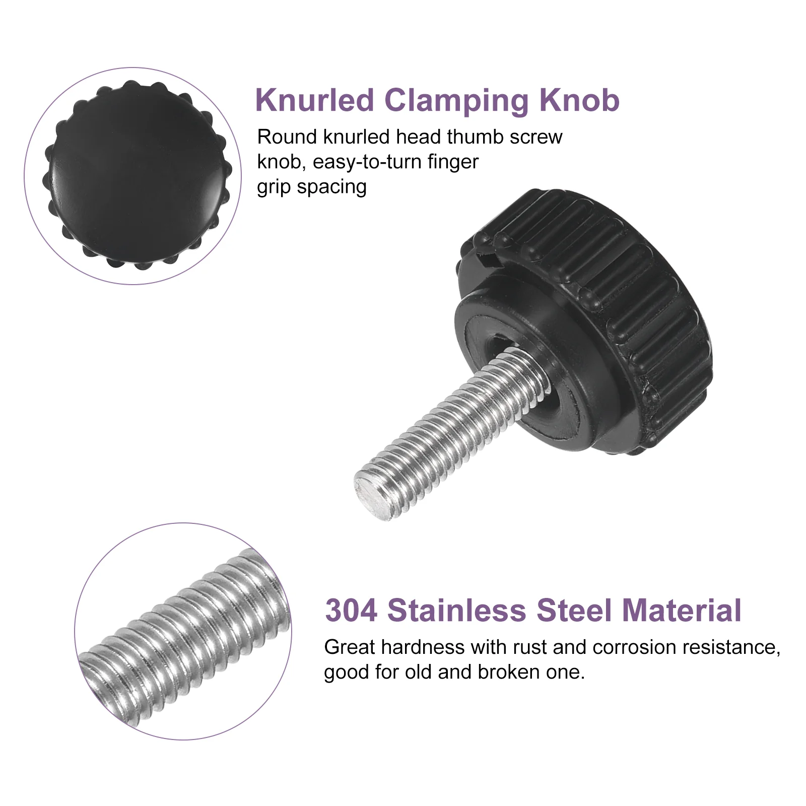 Uxcell 8Pcs M5 x 16mm Knurled Clamping Knob Thumb Clamping Knob Screw 18mm Dia - Image 3