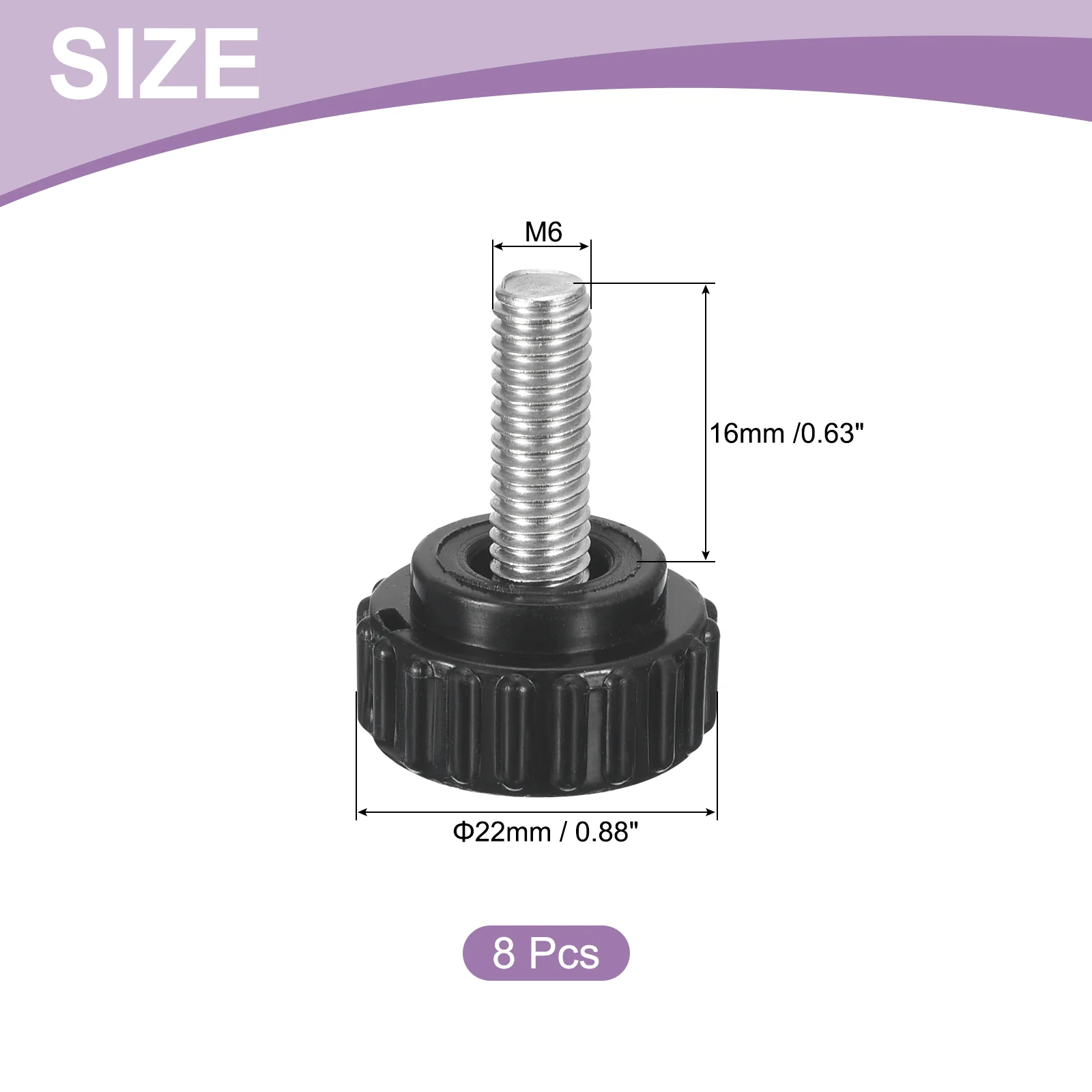 Uxcell 8Pcs M6 x 16mm Knurled Clamping Knob Thumb Clamping Knob Screw 22mm Dia - Image 2