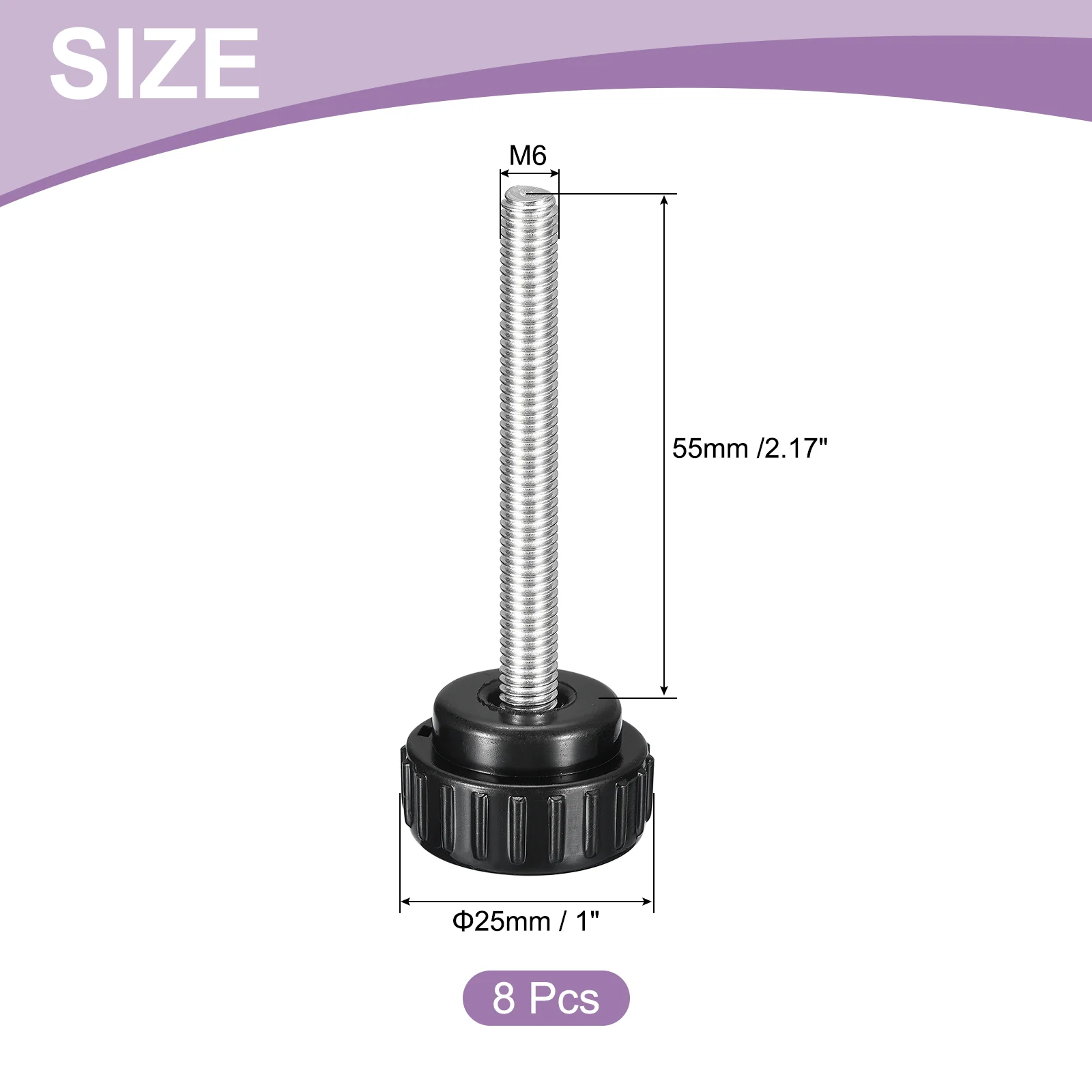 Uxcell 8Pcs M6 x 55mm Knurled Clamping Knob Thumb Clamping Knob Screw 25mm Dia - Image 2