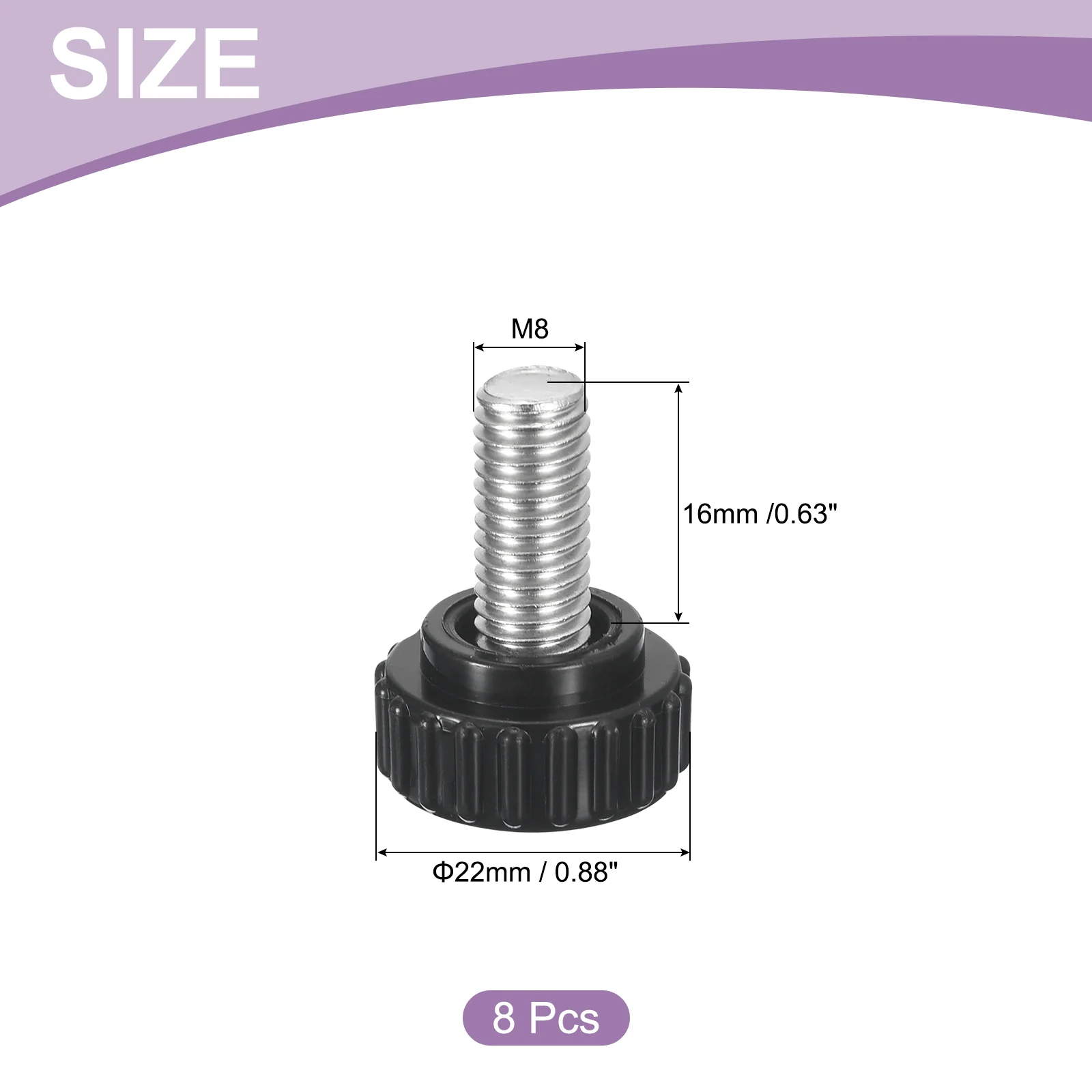 Uxcell 8Pcs M8 x 16mm Knurled Clamping Knob Thumb Clamping Knob Screw 22mm Dia - Image 2