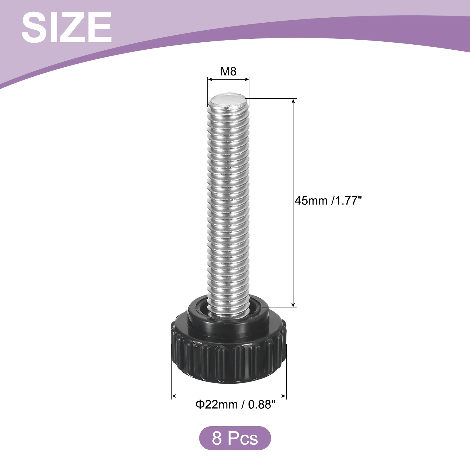 Uxcell 8Pcs M8 x 45mm Knurled Clamping Knob Thumb Clamping Knob Screw 22mm Dia - Image 2