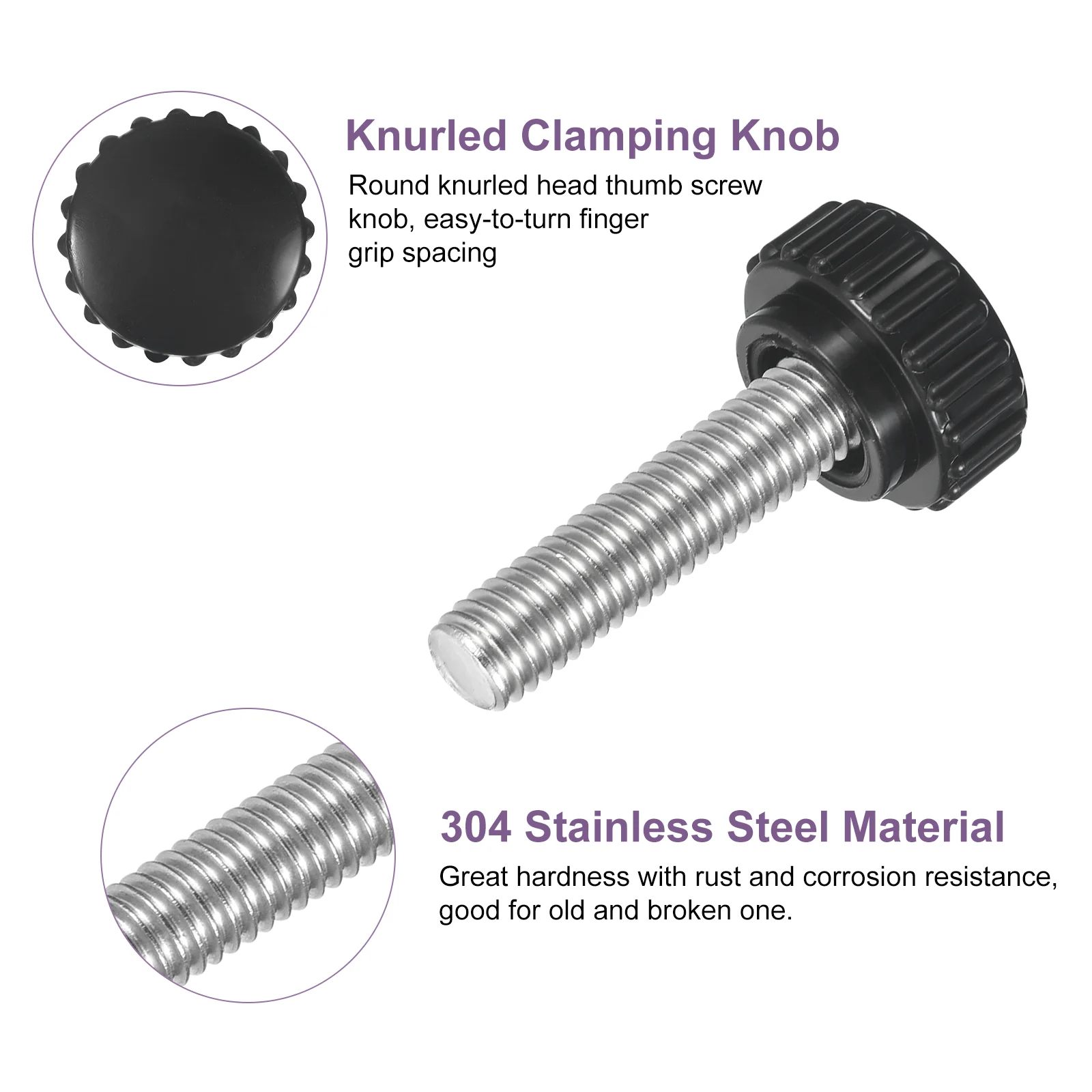 Uxcell 8Pcs M8 x 30mm Knurled Clamping Knob Thumb Clamping Knob Screw 22mm Dia - Image 3