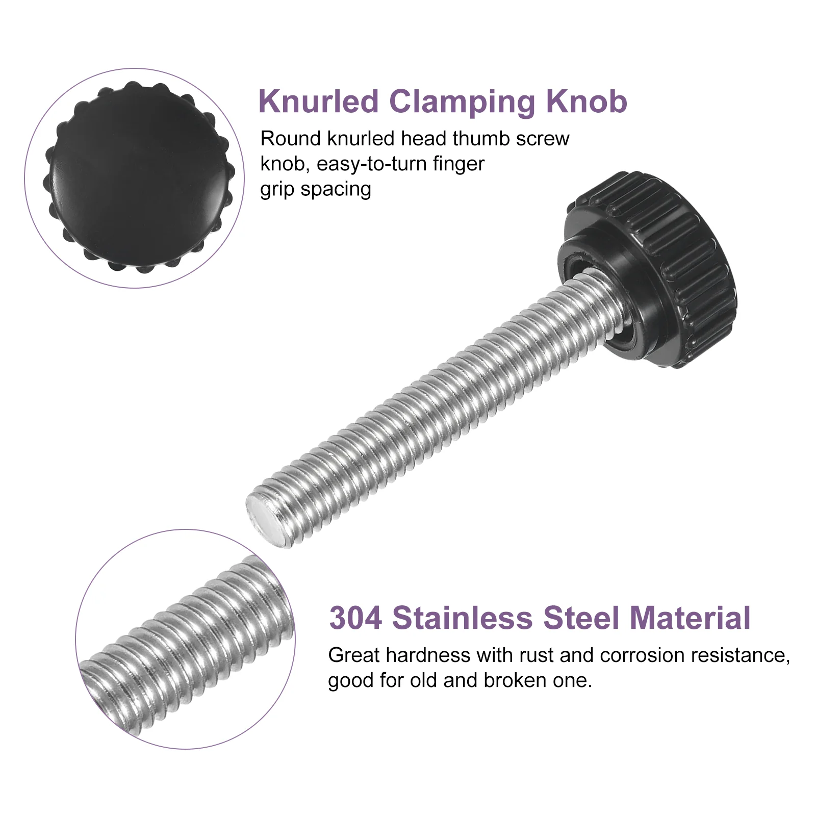 Uxcell 8Pcs M8 x 50mm Knurled Clamping Knob Thumb Clamping Knob Screw 22mm Dia - Image 3