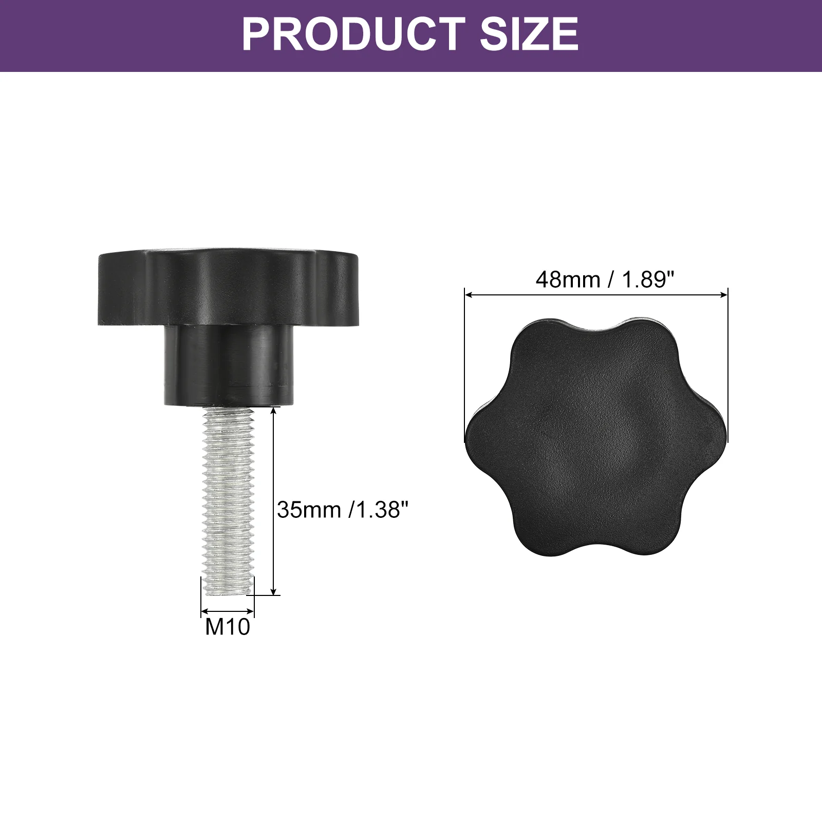 Uxcell 2Pcs Star Knobs, M10x35mm Plastic Hex Shaped Clamping Handle Screw Knobs, Hand Tightening Star Screw Knob for Machinery Umbrella Base Replacement - Image 2