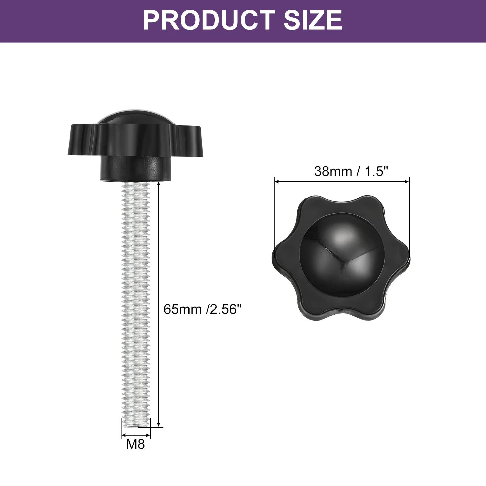 Uxcell Star Knobs, M8x65mm Plastic Hex Shaped Clamping Handle Screw Knobs, Hand Tightening Star Screw Knob for Machinery Umbrella Base Replacement - Image 2