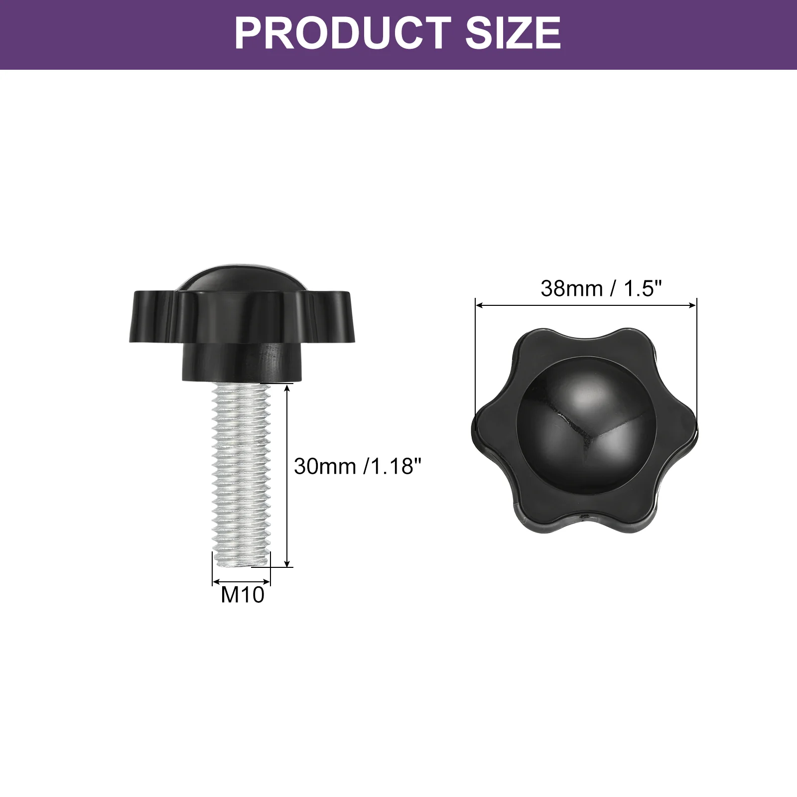 Uxcell Star Knobs, M10x30mm Plastic Hex Shaped Clamping Handle Screw Knobs, Hand Tightening Star Screw Knob for Machinery Umbrella Base Replacement - Image 2