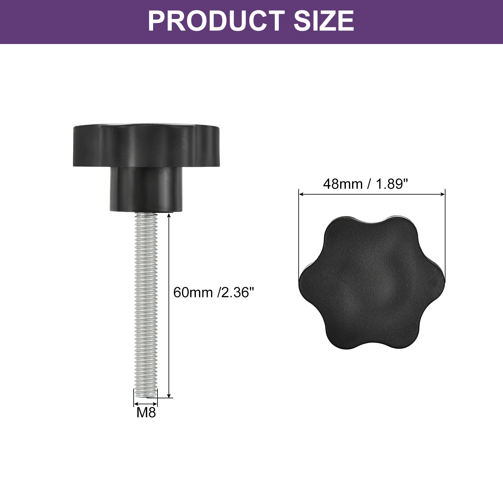 Uxcell 2Pcs Star Knobs, M8x60mm Plastic Hex Shaped Clamping Handle Screw Knobs, Hand Tightening Star Screw Knob for Machinery Umbrella Base Replacement - Image 2